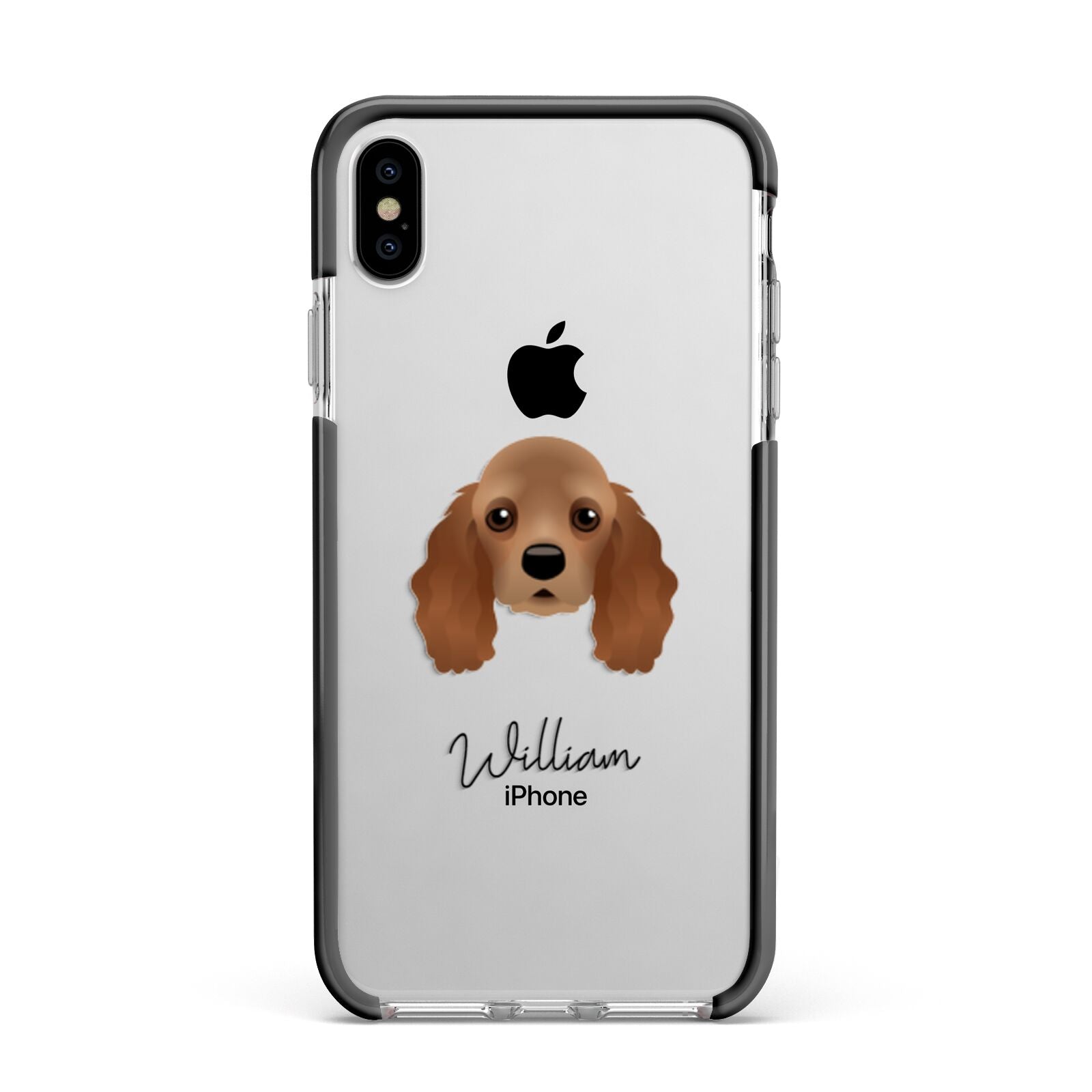 American Cocker Spaniel Personalised Apple iPhone Xs Max Impact Case Black Edge on Silver Phone