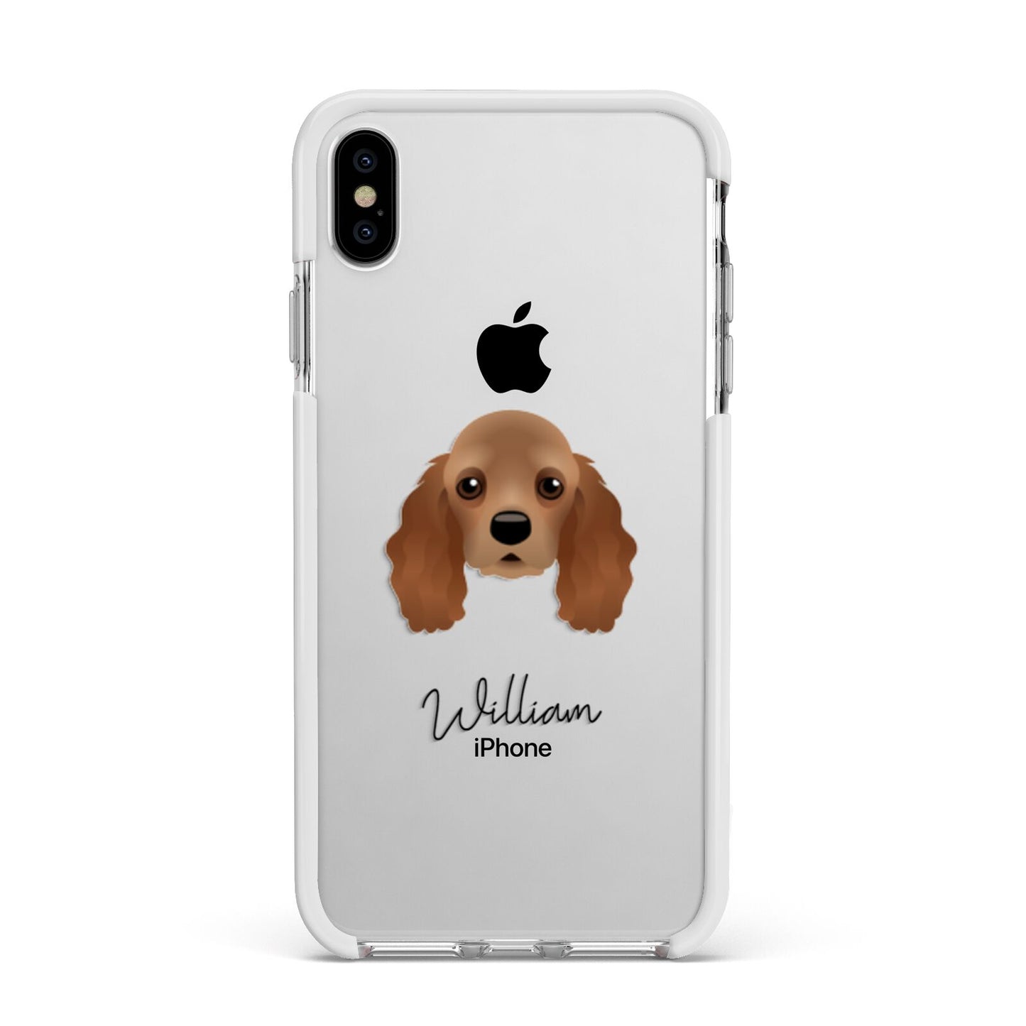 American Cocker Spaniel Personalised Apple iPhone Xs Max Impact Case White Edge on Silver Phone