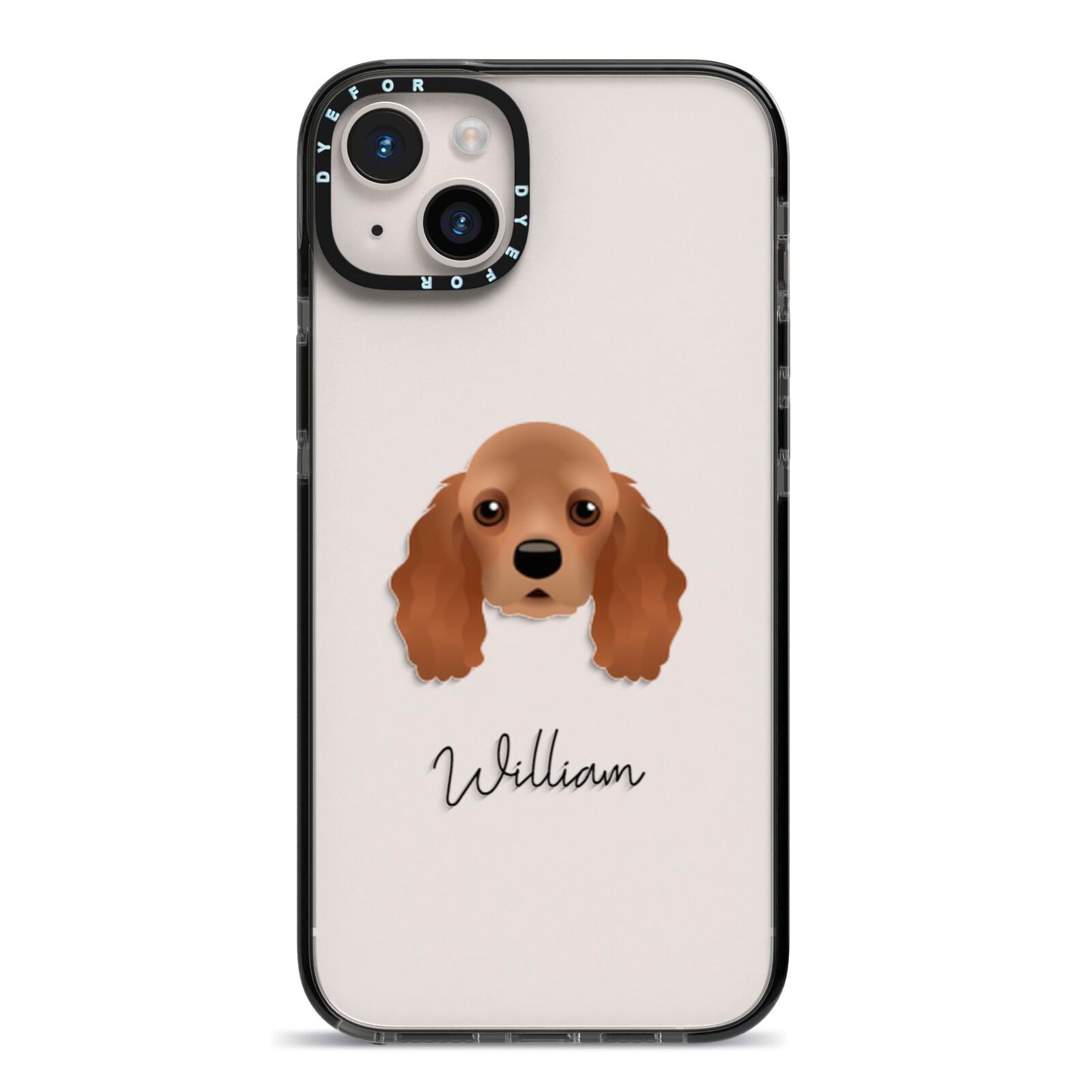 American Cocker Spaniel Personalised iPhone 14 Plus Black Impact Case on Silver phone