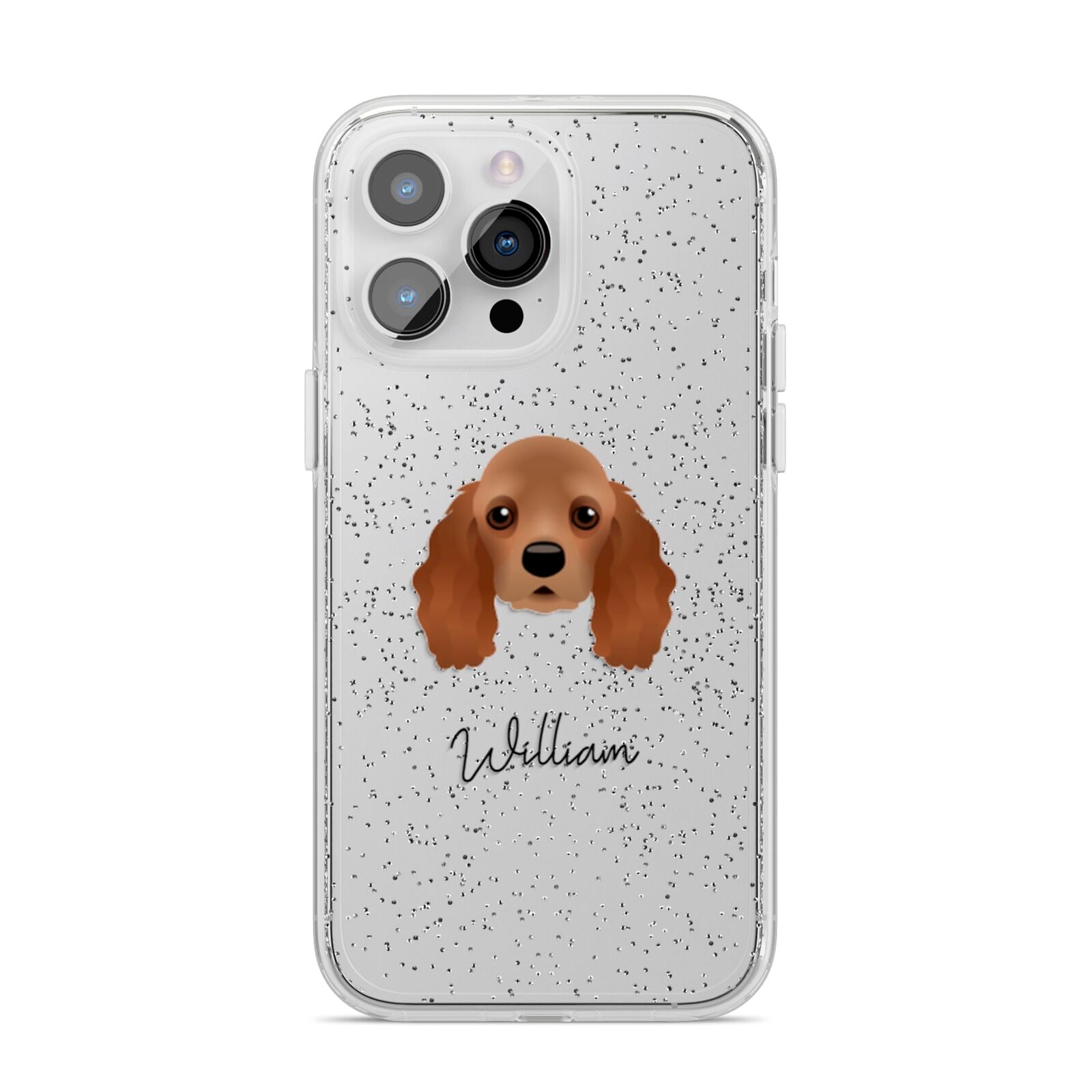 American Cocker Spaniel Personalised iPhone 14 Pro Max Glitter Tough Case Silver