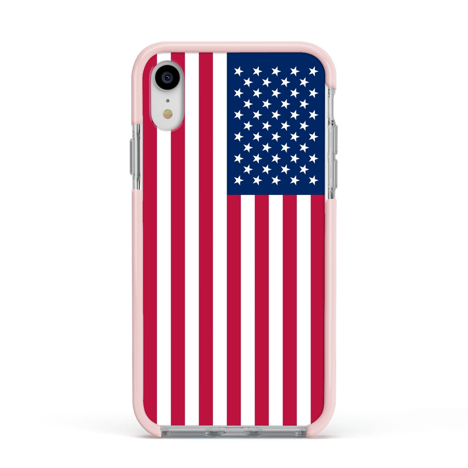 American Flag Apple iPhone XR Impact Case Pink Edge on Silver Phone