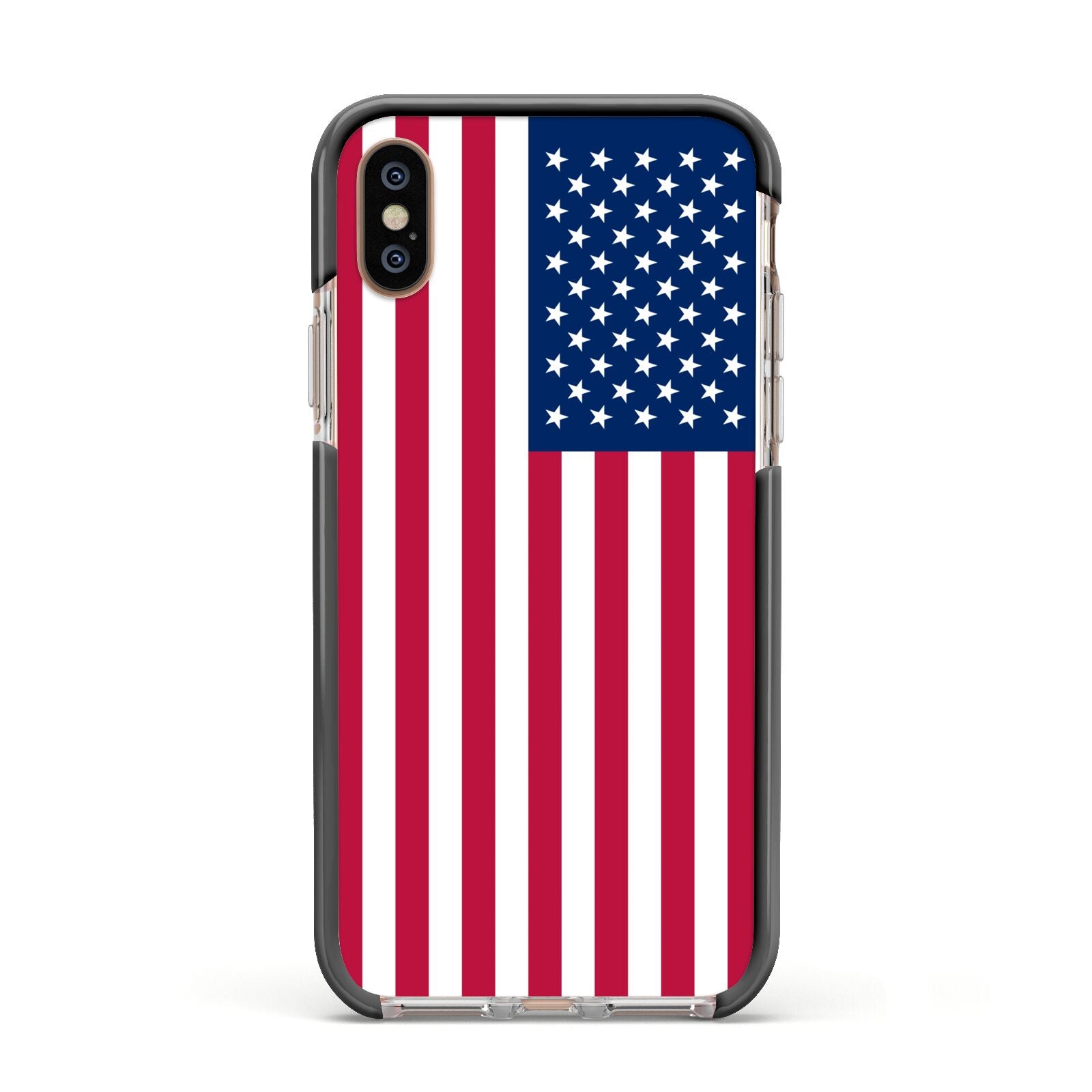 American Flag Apple iPhone Xs Impact Case Black Edge on Gold Phone