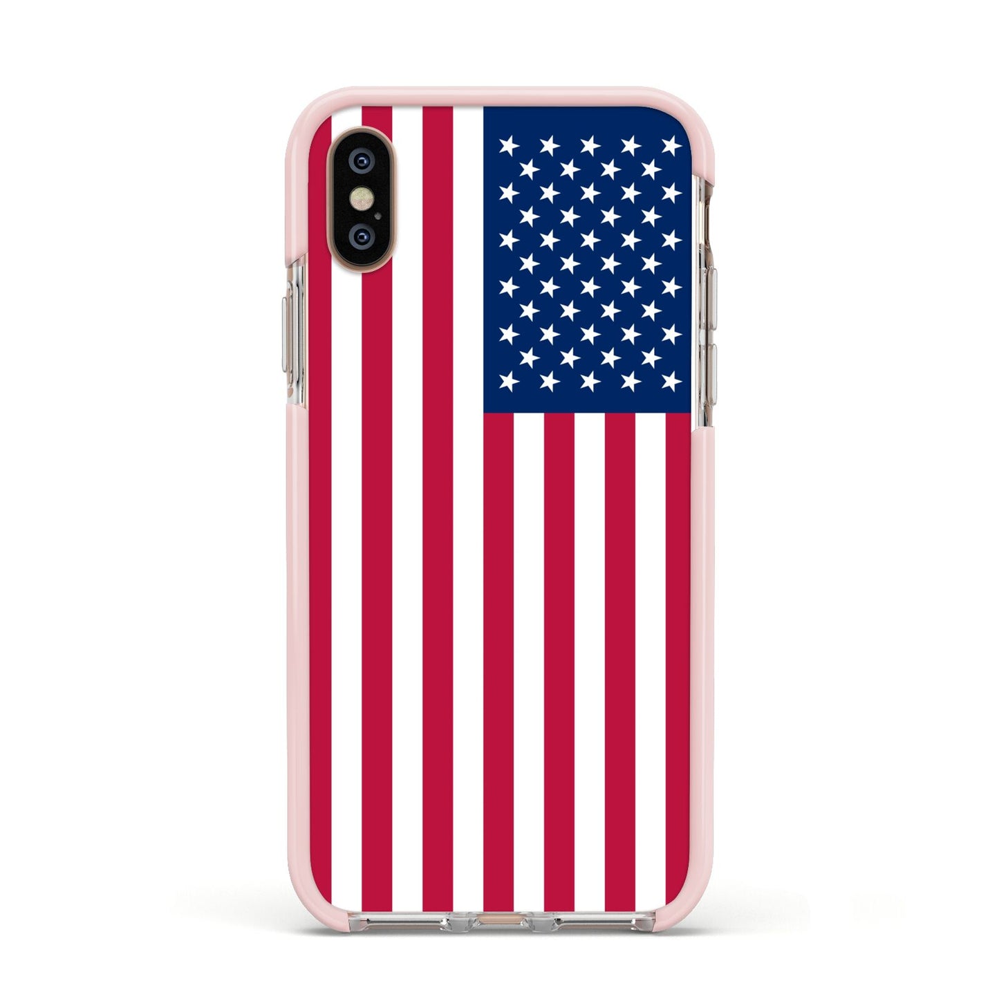 American Flag Apple iPhone Xs Impact Case Pink Edge on Gold Phone