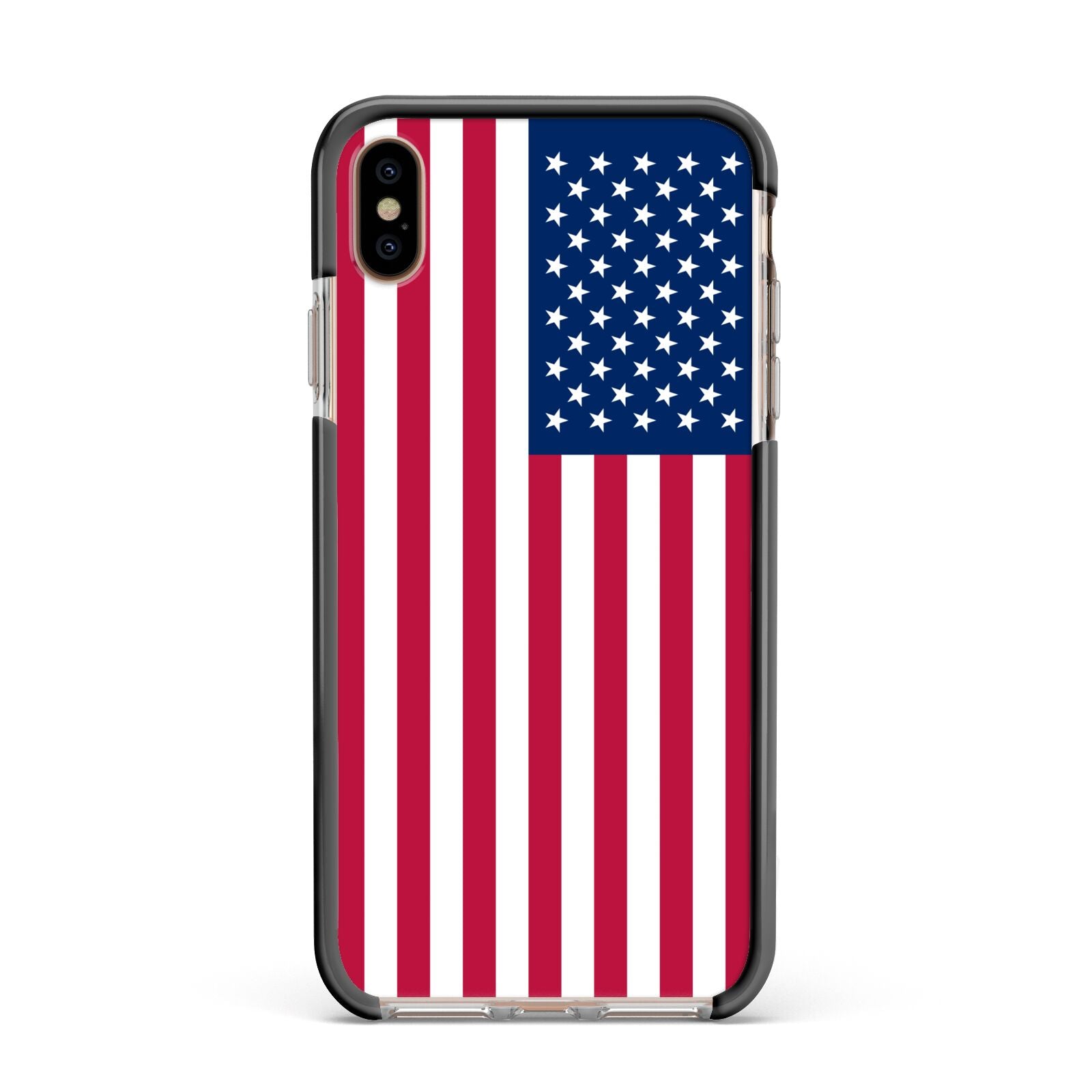 American Flag Apple iPhone Xs Max Impact Case Black Edge on Gold Phone