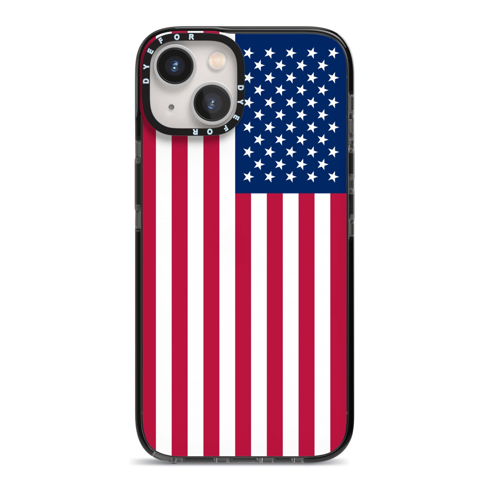 American Flag iPhone 13 Black Impact Case on Silver phone