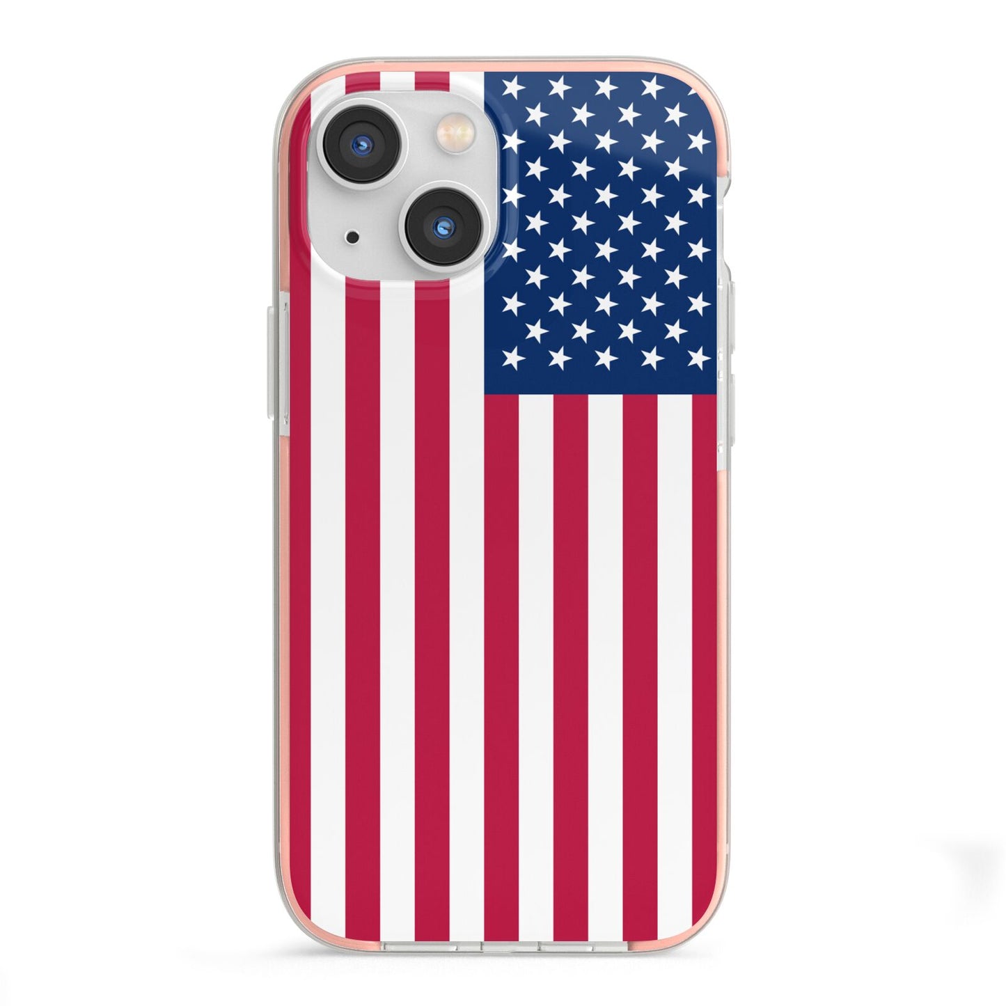 American Flag iPhone 13 Mini TPU Impact Case with Pink Edges