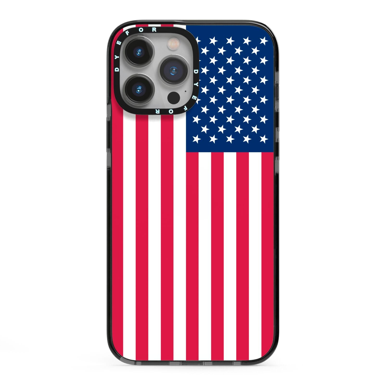 American Flag iPhone 13 Pro Max Black Impact Case on Silver phone