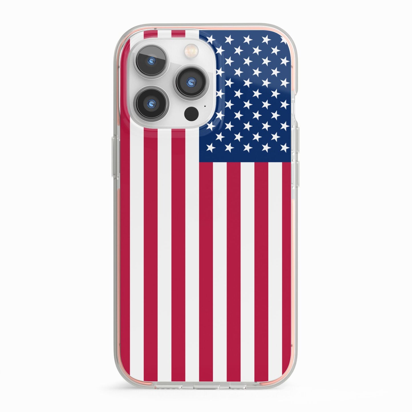 American Flag iPhone 13 Pro TPU Impact Case with Pink Edges