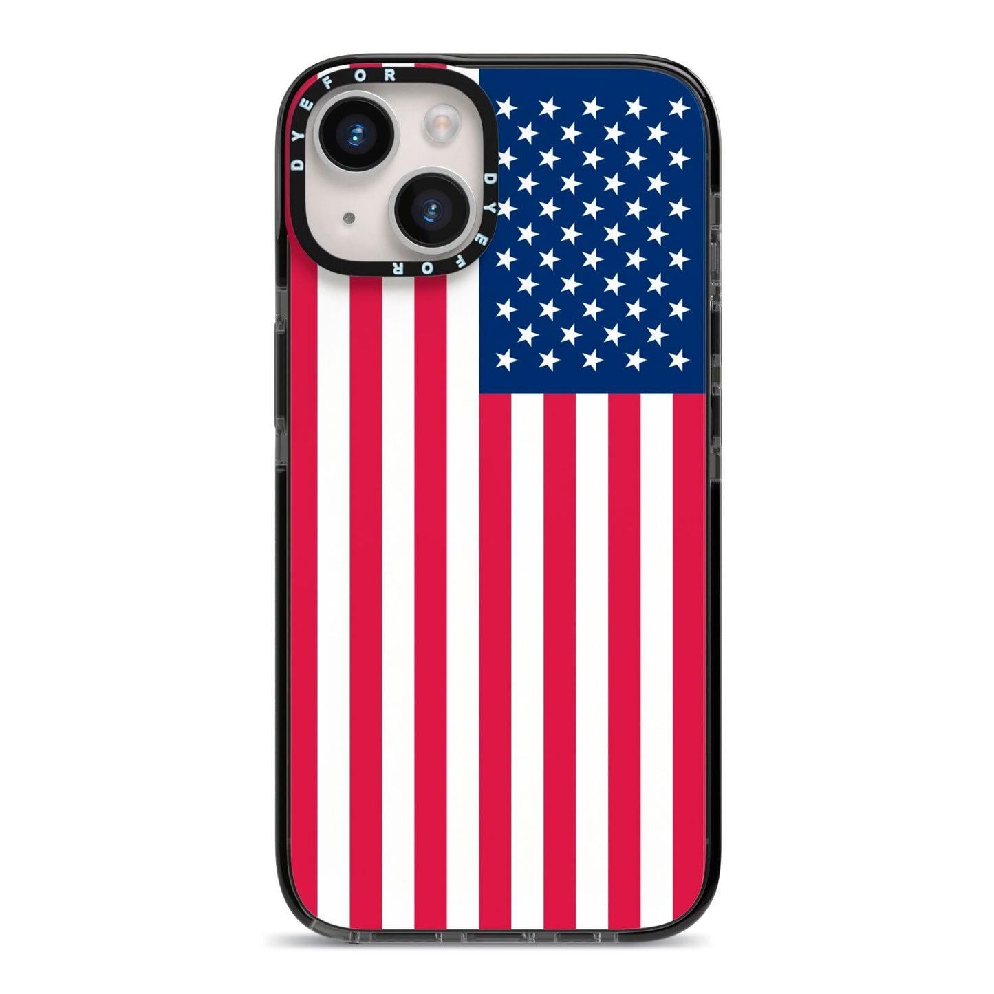 American Flag iPhone 14 Black Impact Case on Silver phone