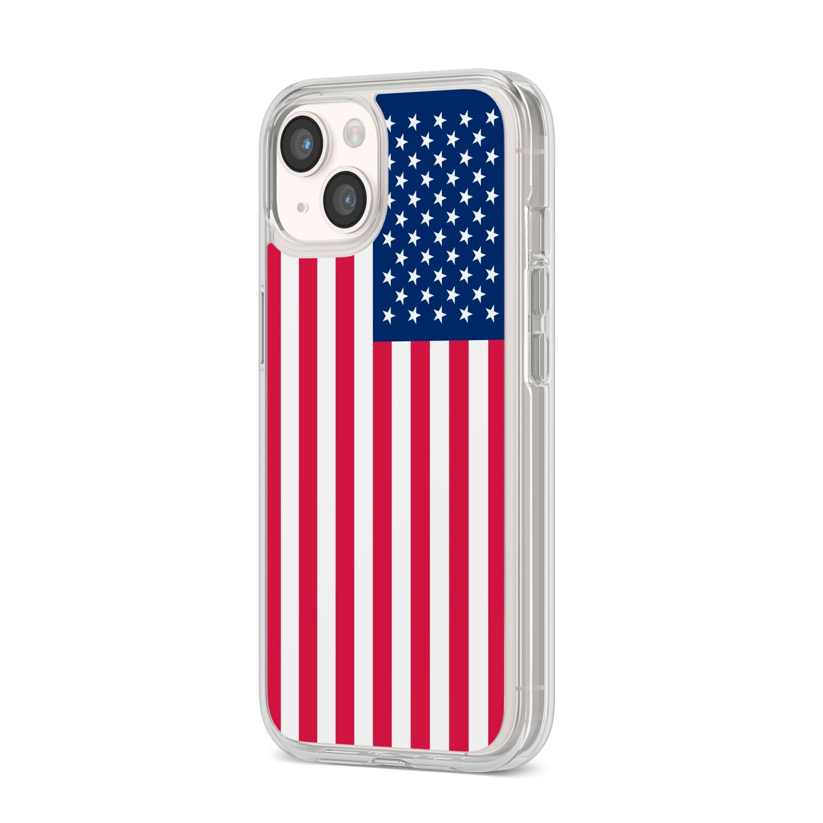 American Flag iPhone 14 Clear Tough Case Starlight Angled Image