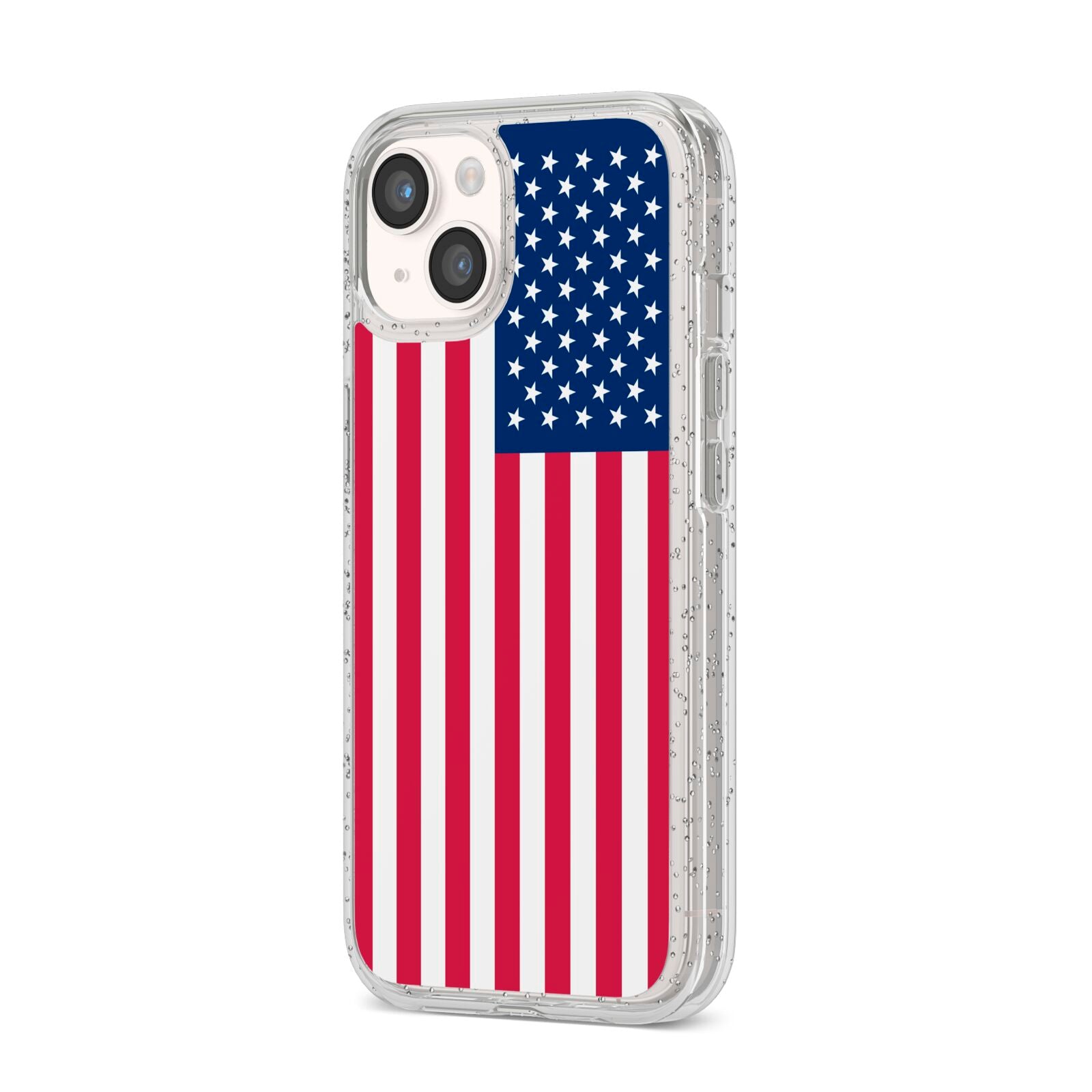 American Flag iPhone 14 Glitter Tough Case Starlight Angled Image