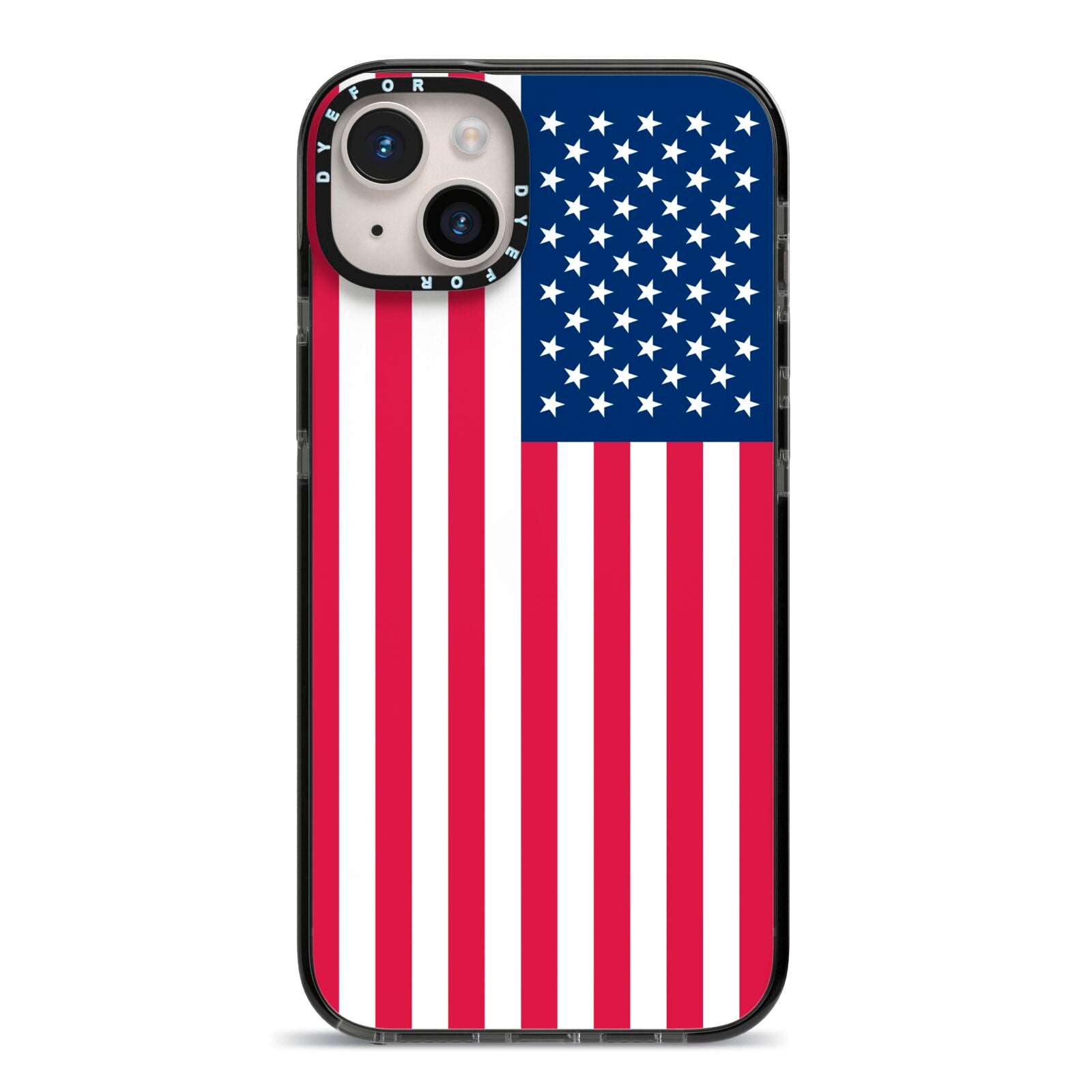 American Flag iPhone 14 Plus Black Impact Case on Silver phone