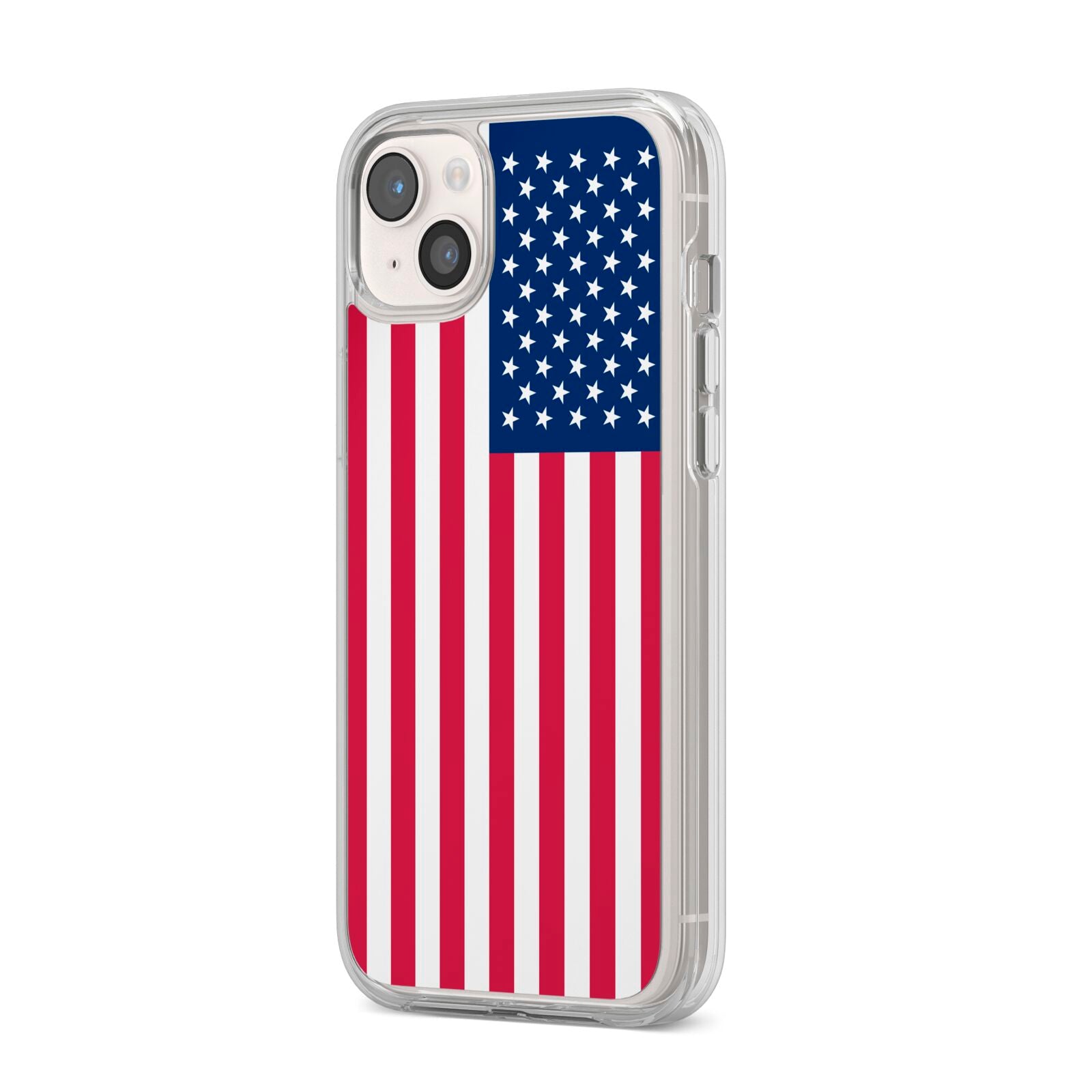 American Flag iPhone 14 Plus Clear Tough Case Starlight Angled Image