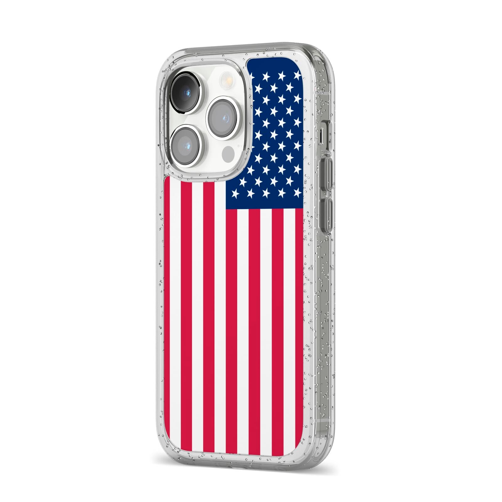 American Flag iPhone 14 Pro Glitter Tough Case Silver Angled Image