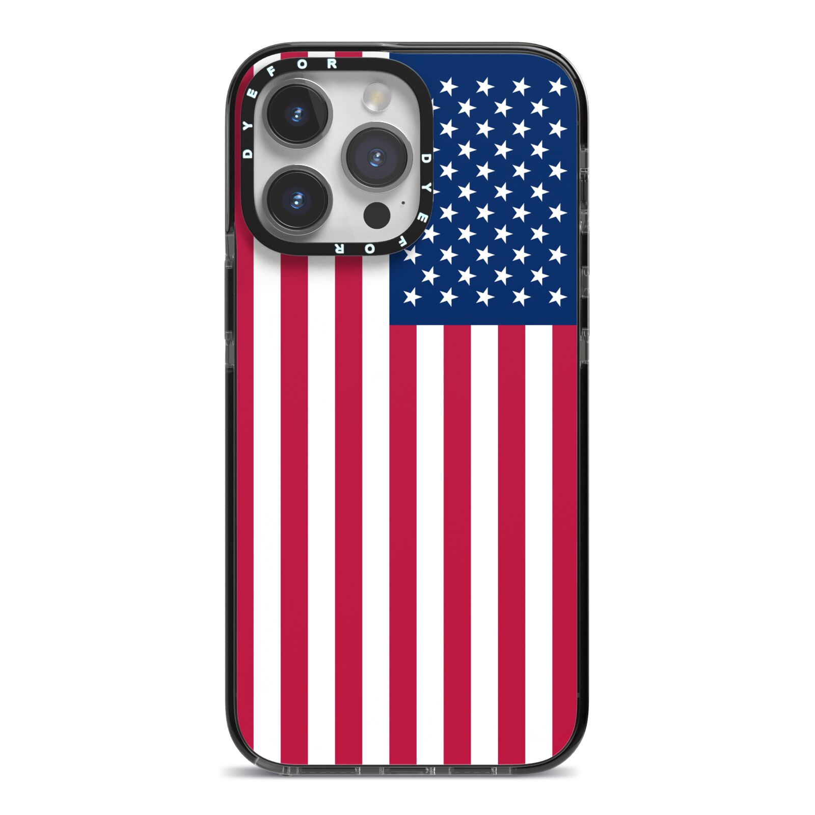 American Flag iPhone 14 Pro Max Black Impact Case on Silver phone