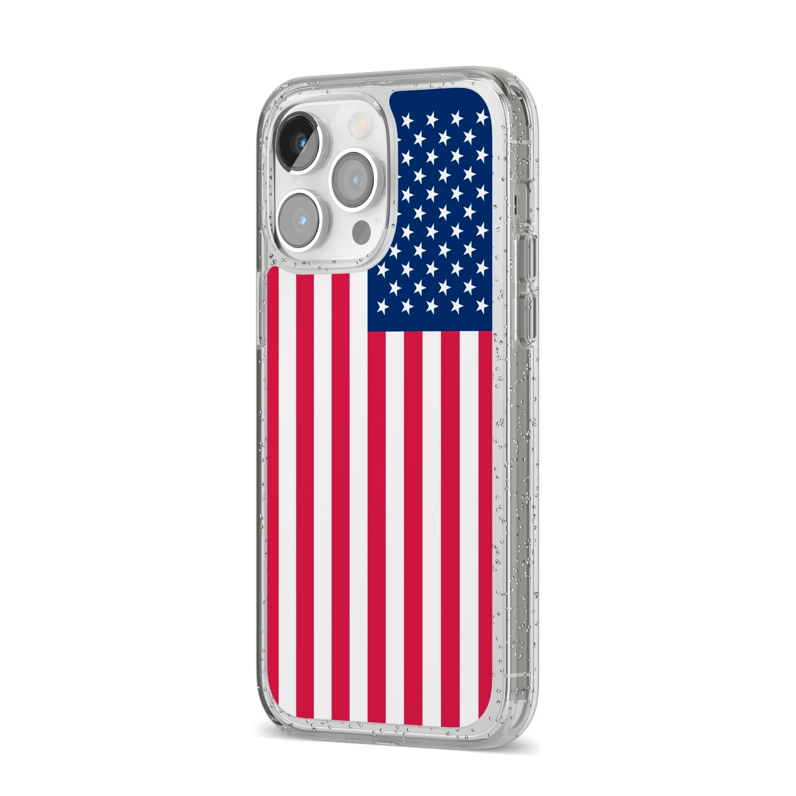 American Flag iPhone 14 Pro Max Glitter Tough Case Silver Angled Image