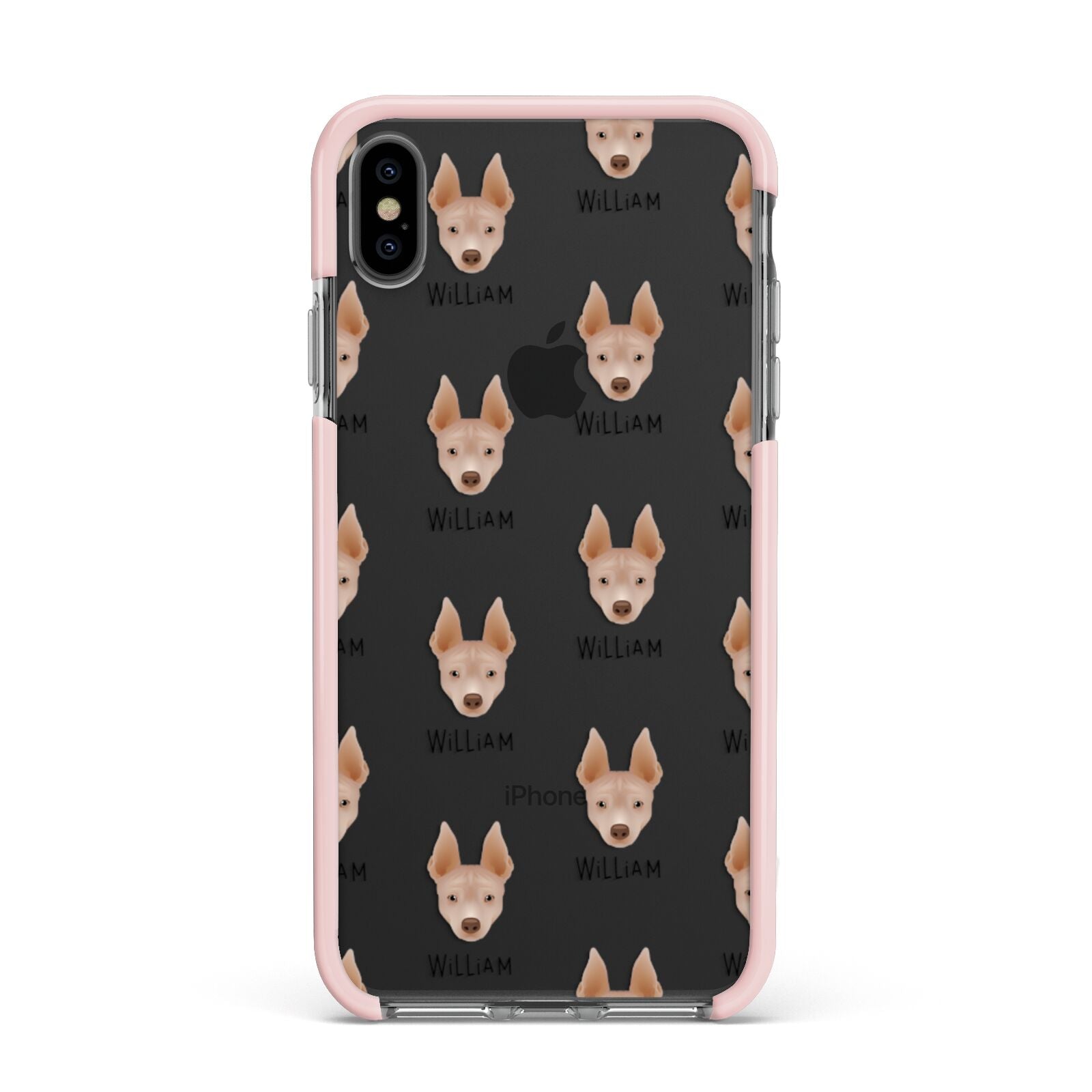 American Hairless Terrier Icon with Name Apple iPhone Xs Max Impact Case Pink Edge on Black Phone