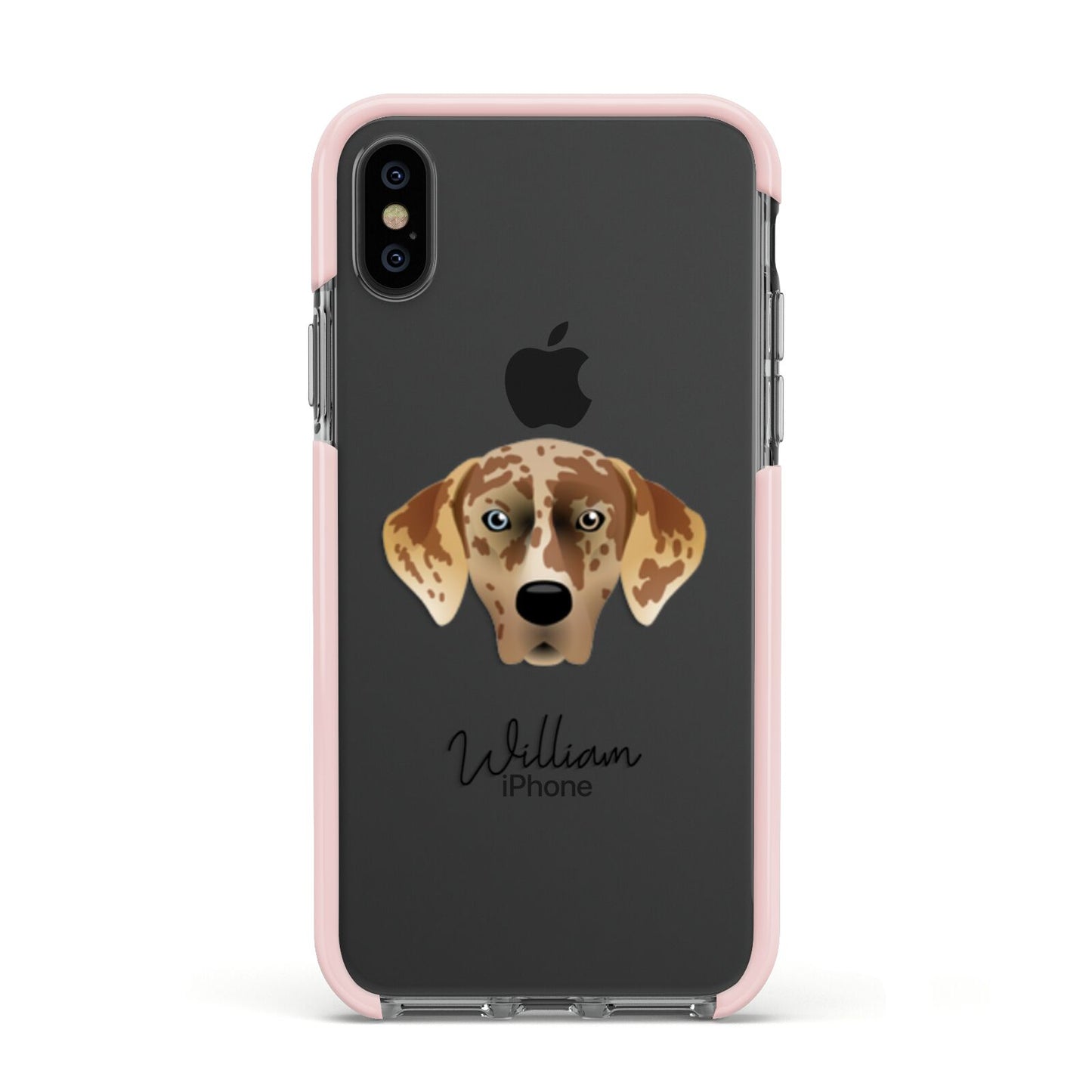 American Leopard Hound Personalised Apple iPhone Xs Impact Case Pink Edge on Black Phone