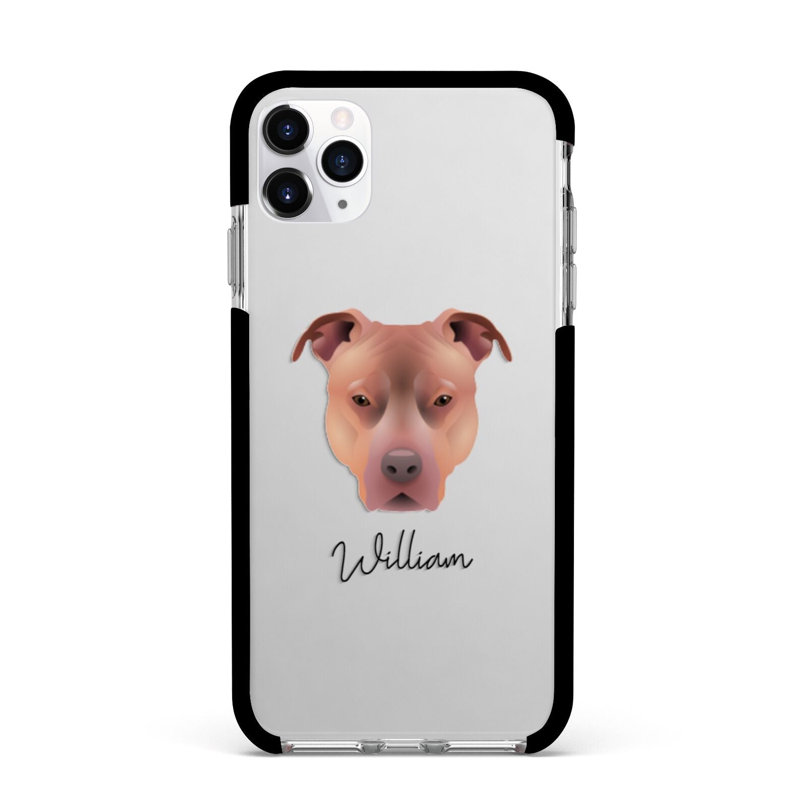 American Pit Bull Terrier Personalised Apple iPhone 11 Pro Max in Silver with Black Impact Case