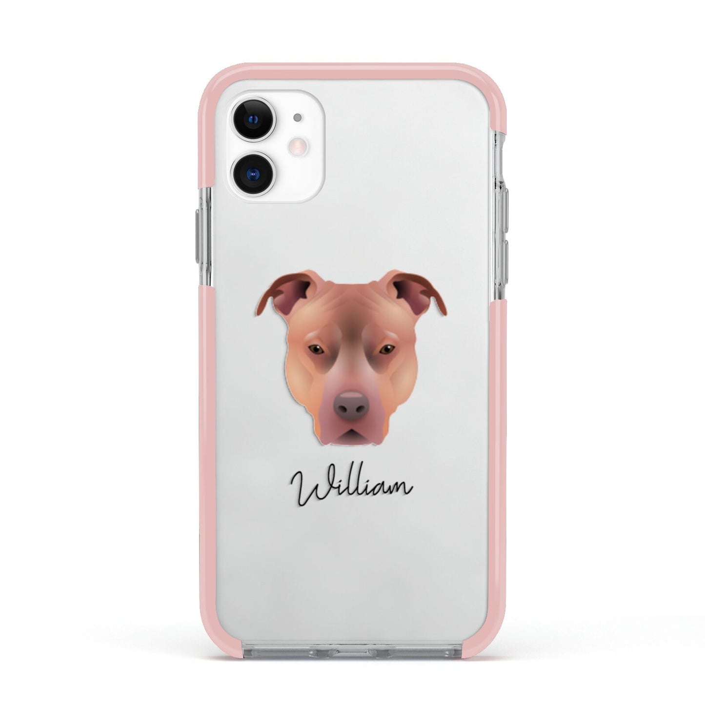 American Pit Bull Terrier Personalised Apple iPhone 11 in White with Pink Impact Case