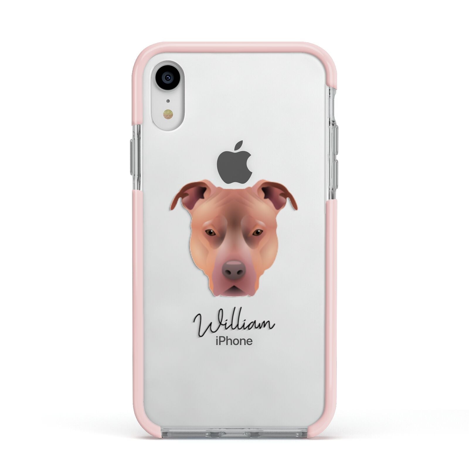 American Pit Bull Terrier Personalised Apple iPhone XR Impact Case Pink Edge on Silver Phone