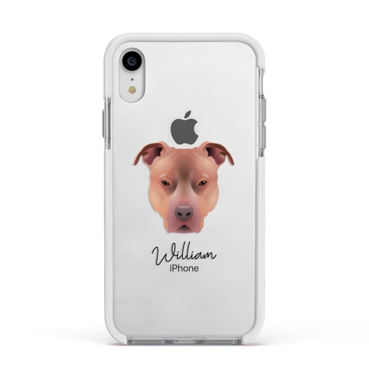 American Pit Bull Terrier Personalised Apple iPhone XR Impact Case White Edge on Silver Phone