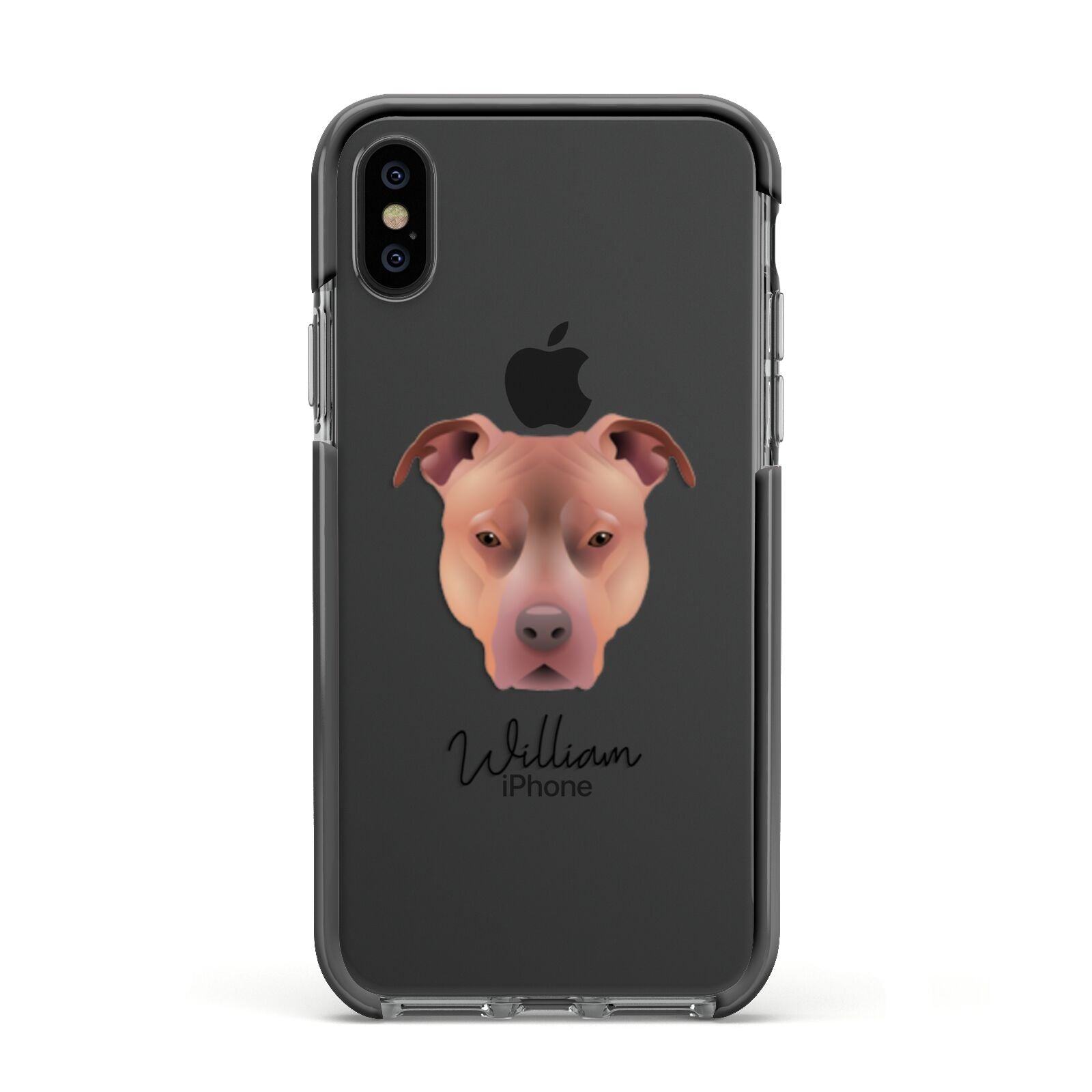 American Pit Bull Terrier Personalised Apple iPhone Xs Impact Case Black Edge on Black Phone