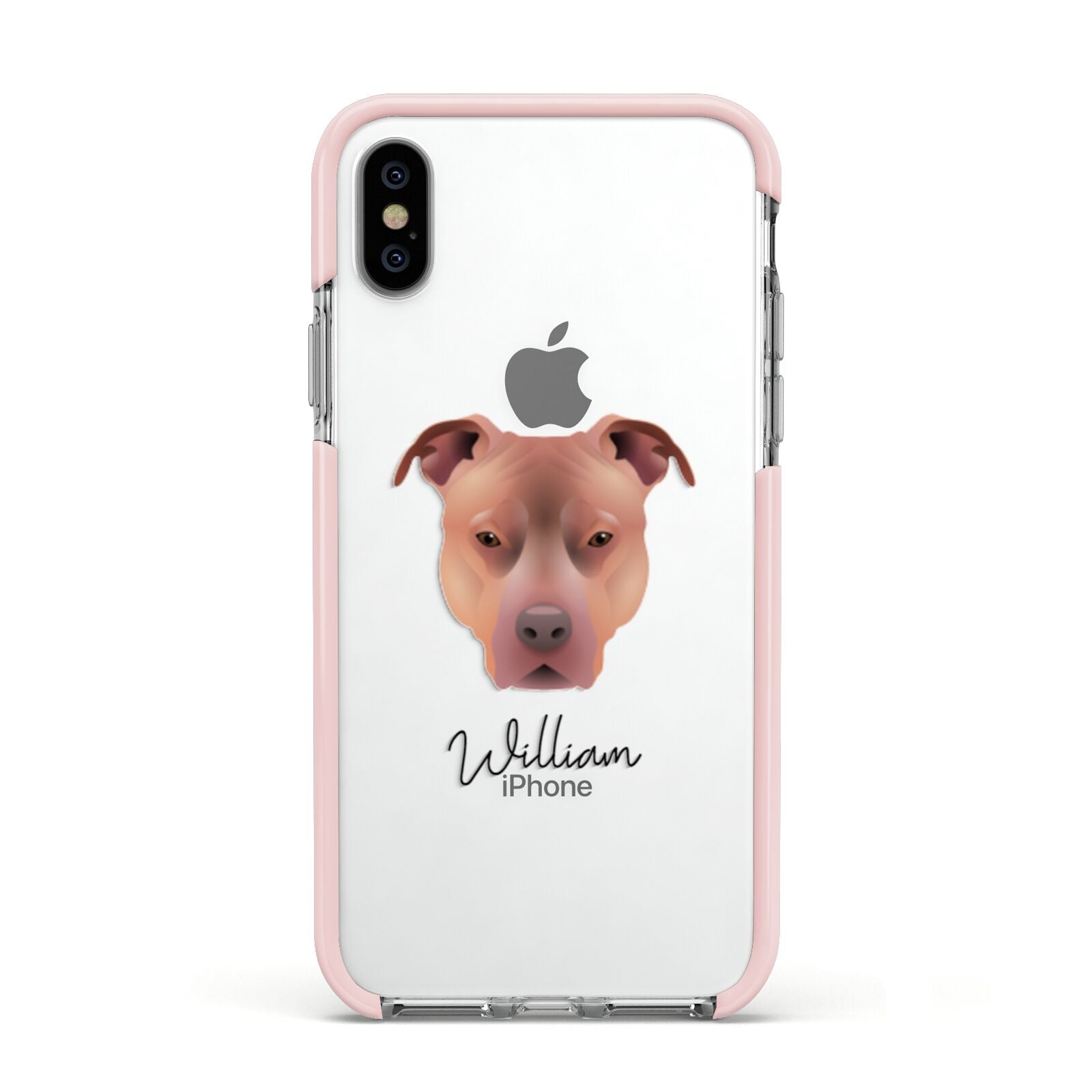 American Pit Bull Terrier Personalised Apple iPhone Xs Impact Case Pink Edge on Silver Phone