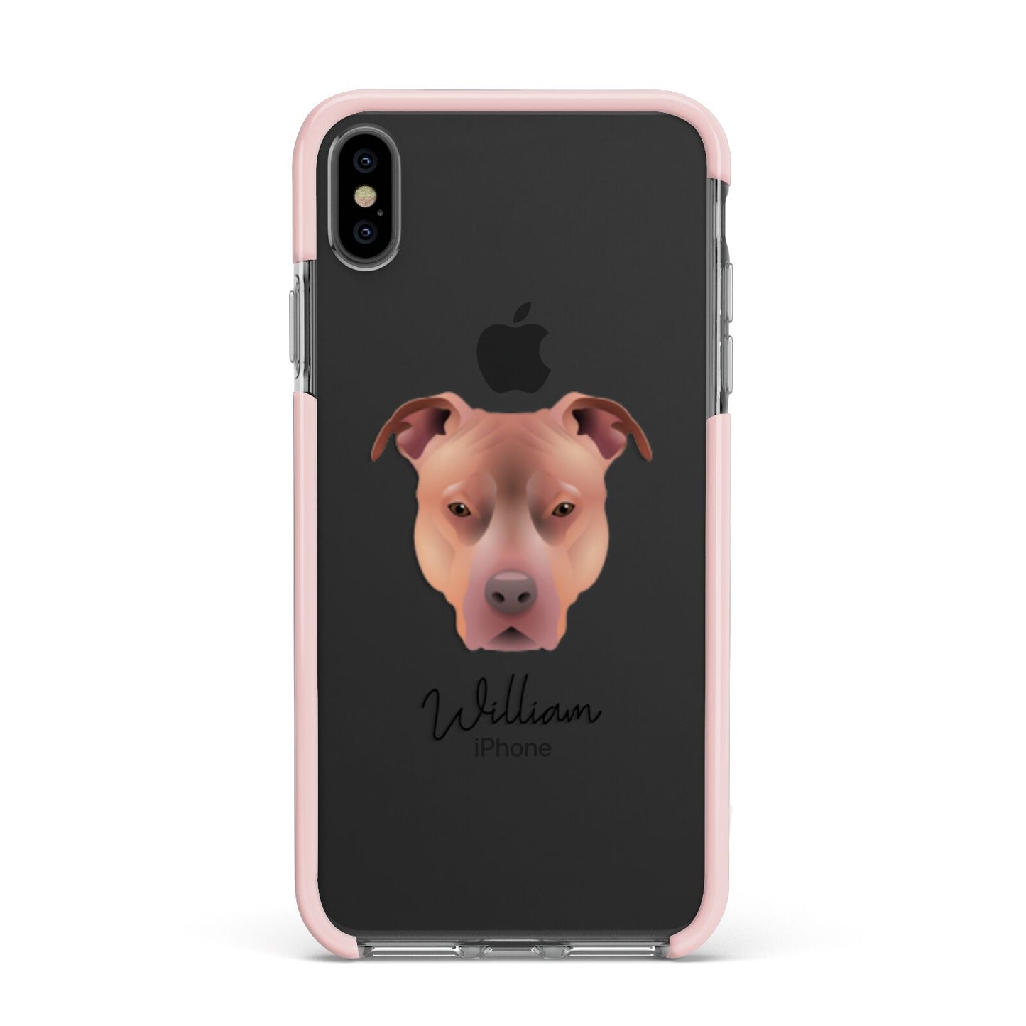 American Pit Bull Terrier Personalised Apple iPhone Xs Max Impact Case Pink Edge on Black Phone