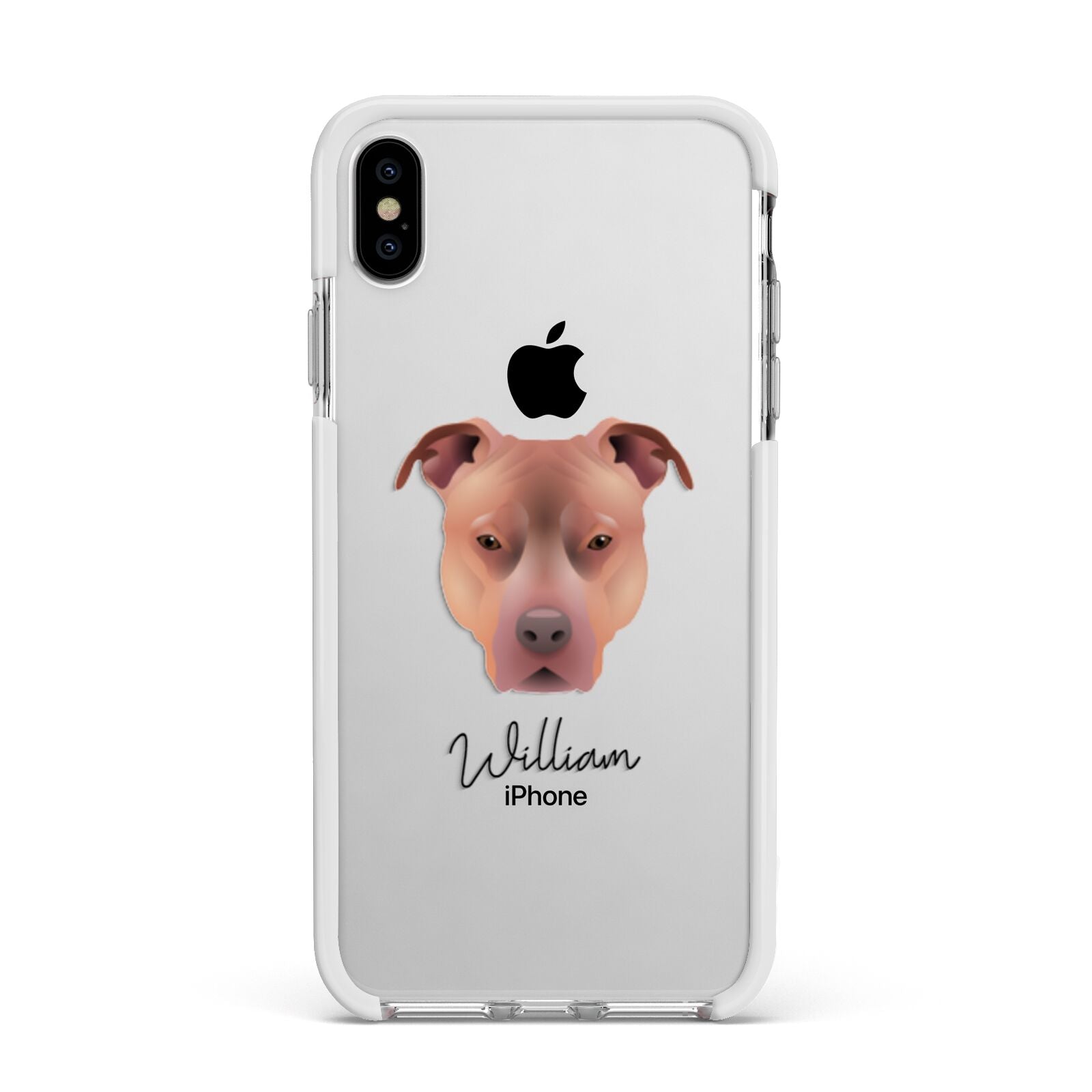 American Pit Bull Terrier Personalised Apple iPhone Xs Max Impact Case White Edge on Silver Phone