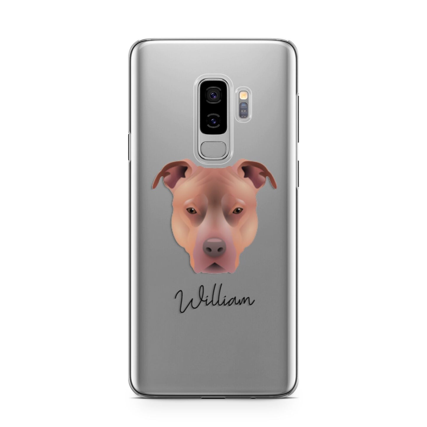 American Pit Bull Terrier Personalised Samsung Galaxy S9 Plus Case on Silver phone