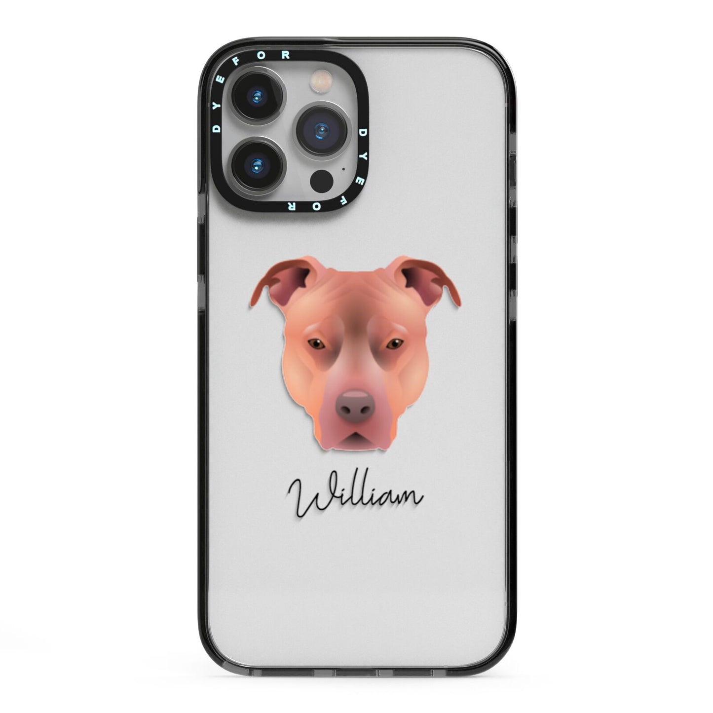 American Pit Bull Terrier Personalised iPhone 13 Pro Max Black Impact Case on Silver phone