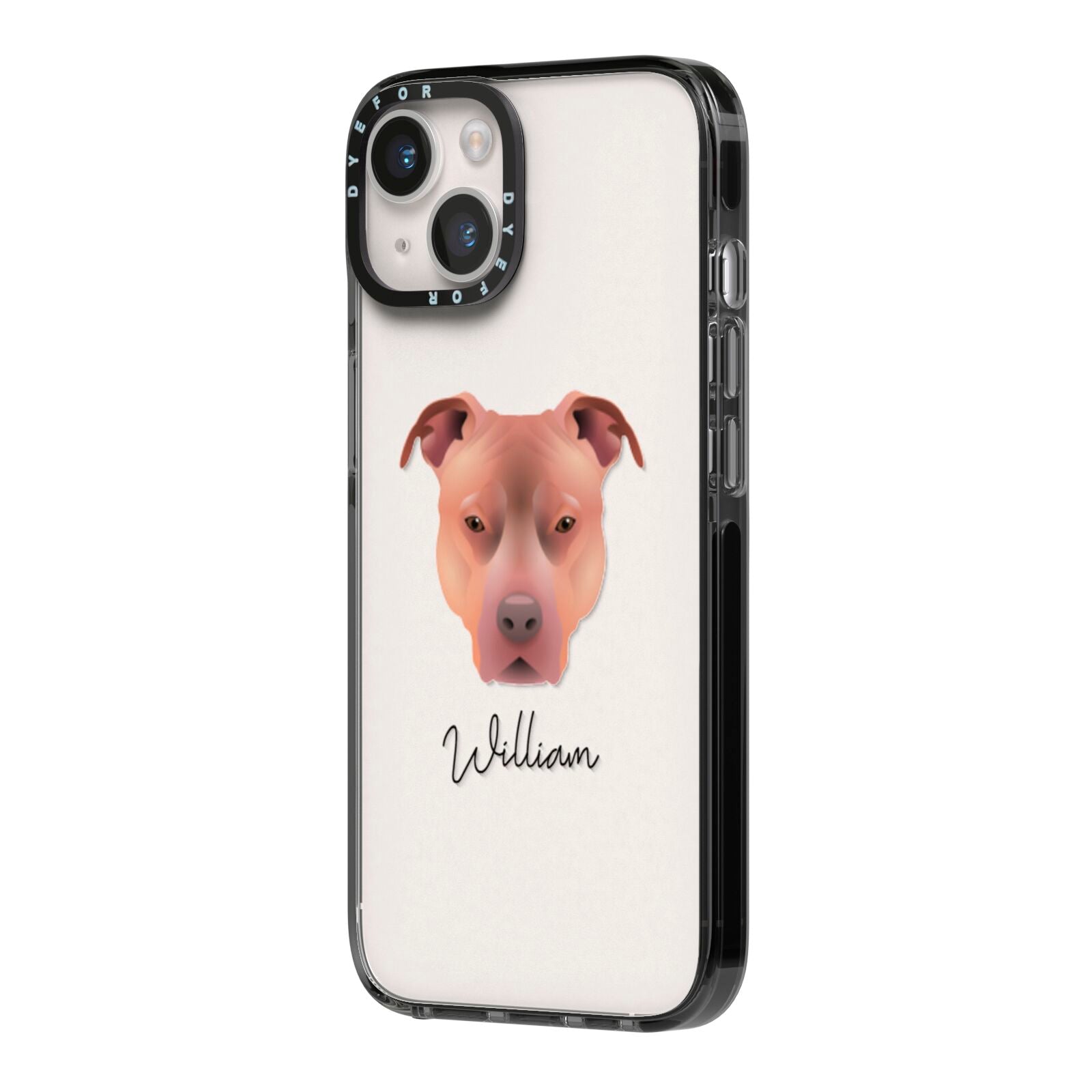 American Pit Bull Terrier Personalised iPhone 14 Black Impact Case Side Angle on Silver phone