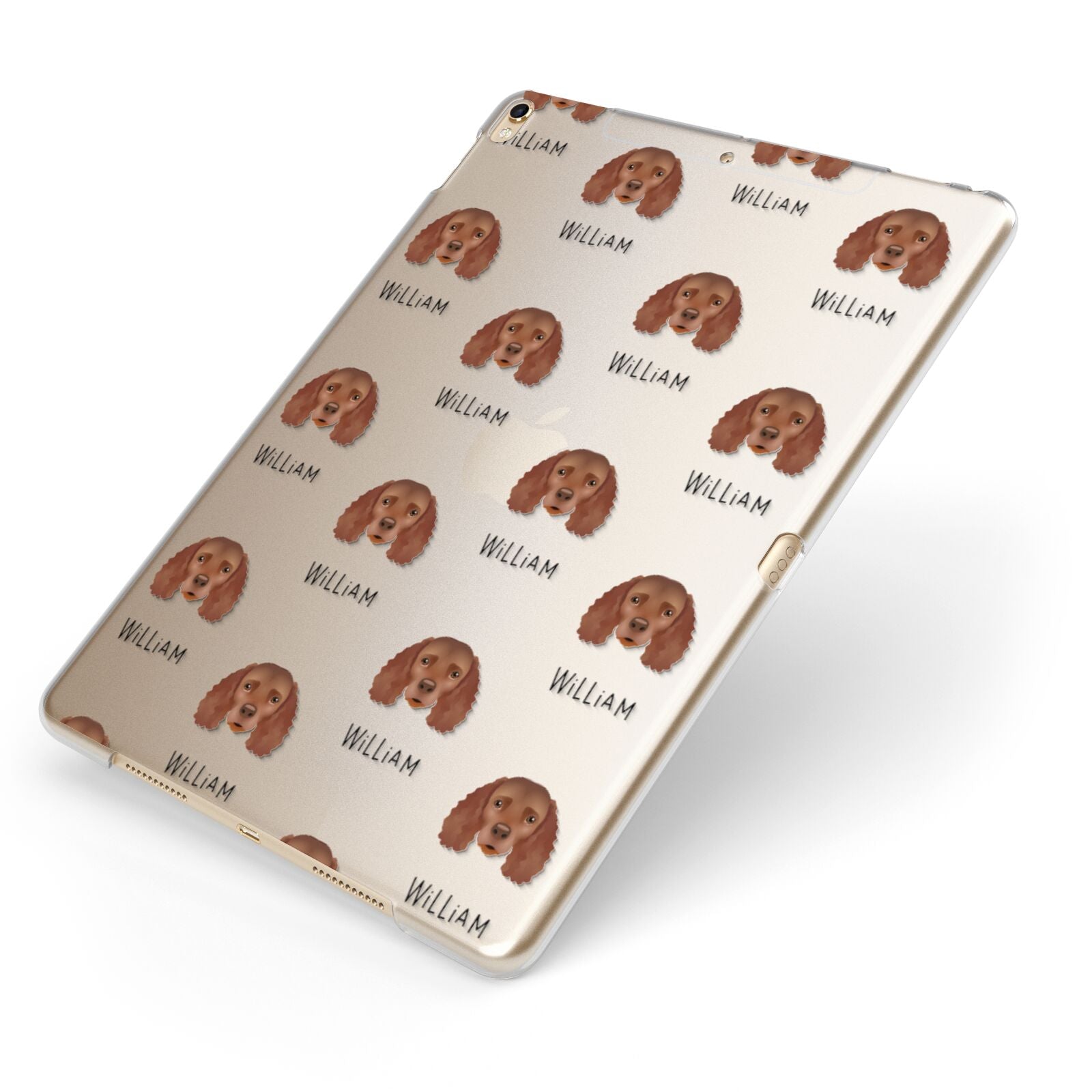 American Water Spaniel Icon with Name Apple iPad Case on Gold iPad Side View