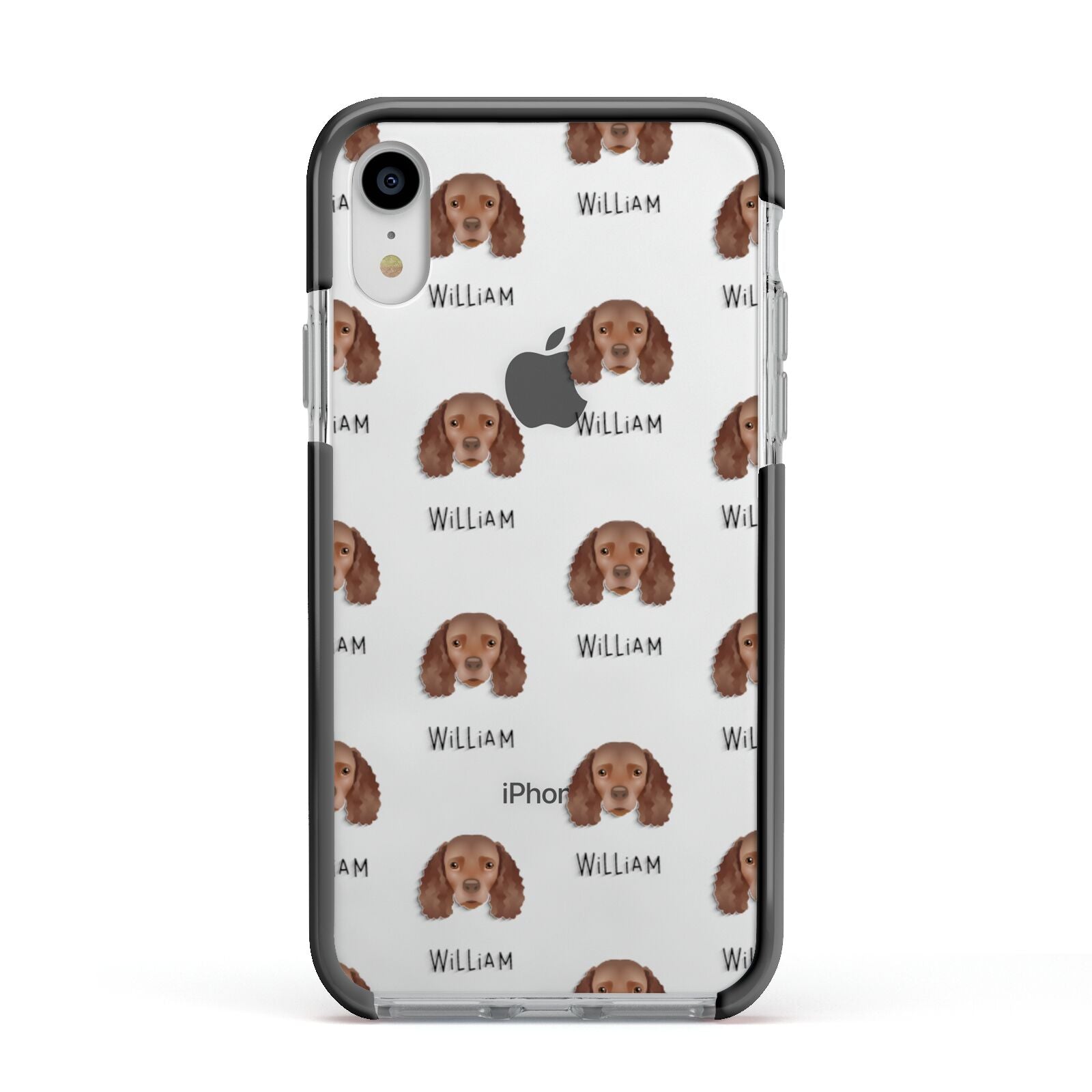 American Water Spaniel Icon with Name Apple iPhone XR Impact Case Black Edge on Silver Phone