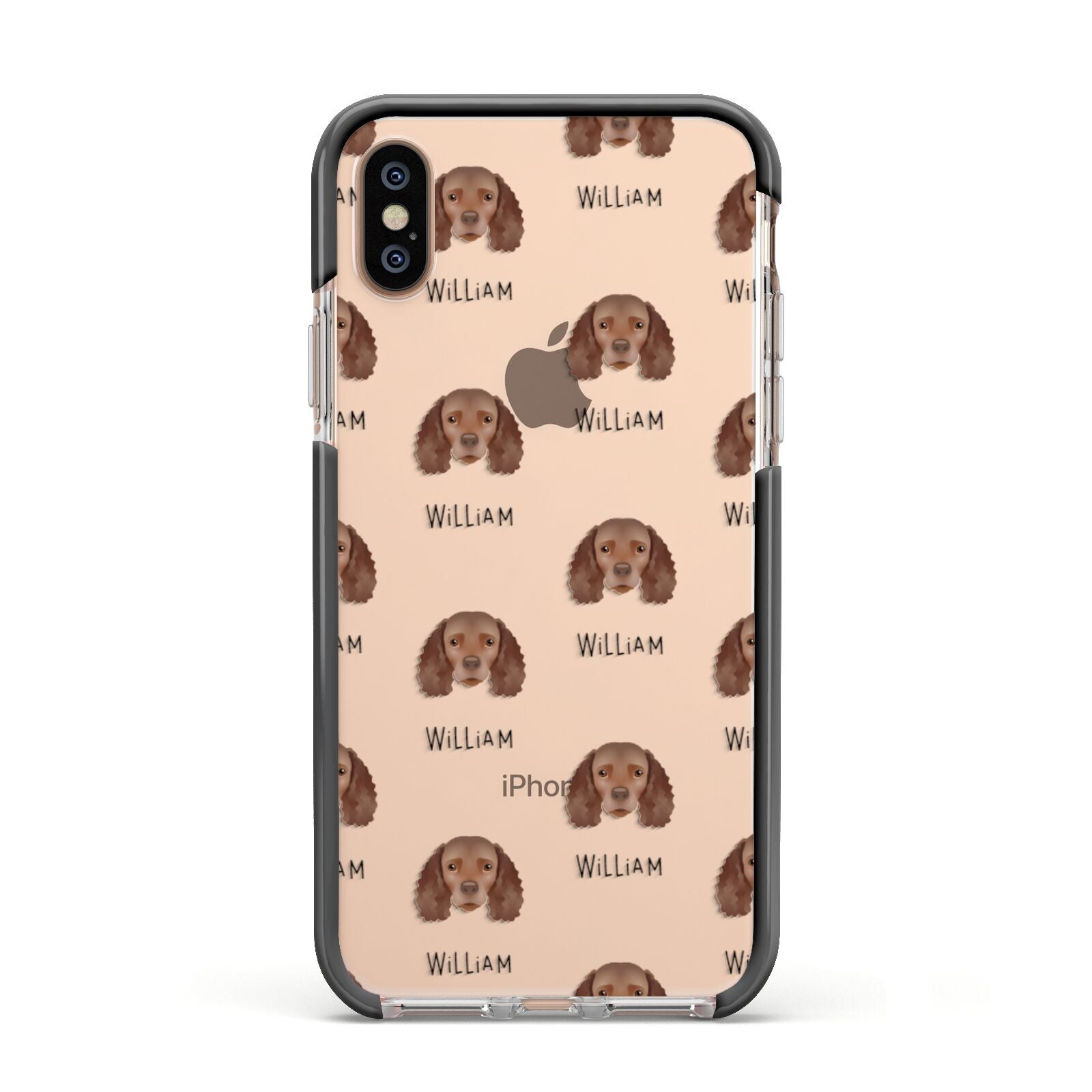 American Water Spaniel Icon with Name Apple iPhone Xs Impact Case Black Edge on Gold Phone