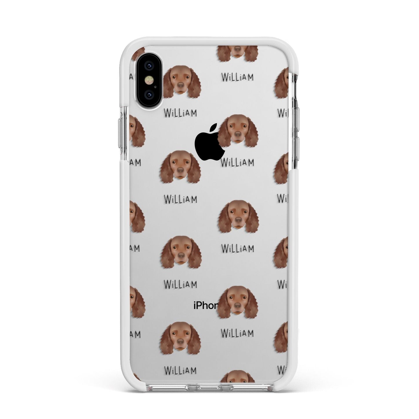 American Water Spaniel Icon with Name Apple iPhone Xs Max Impact Case White Edge on Silver Phone