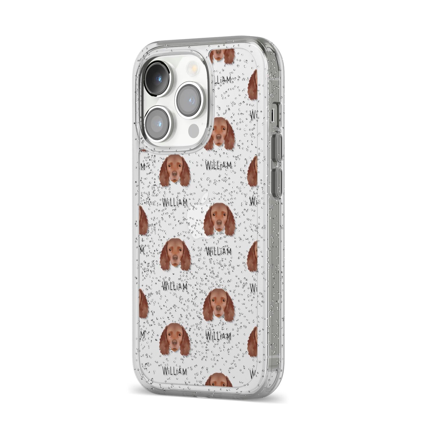 American Water Spaniel Icon with Name iPhone 14 Pro Glitter Tough Case Silver Angled Image