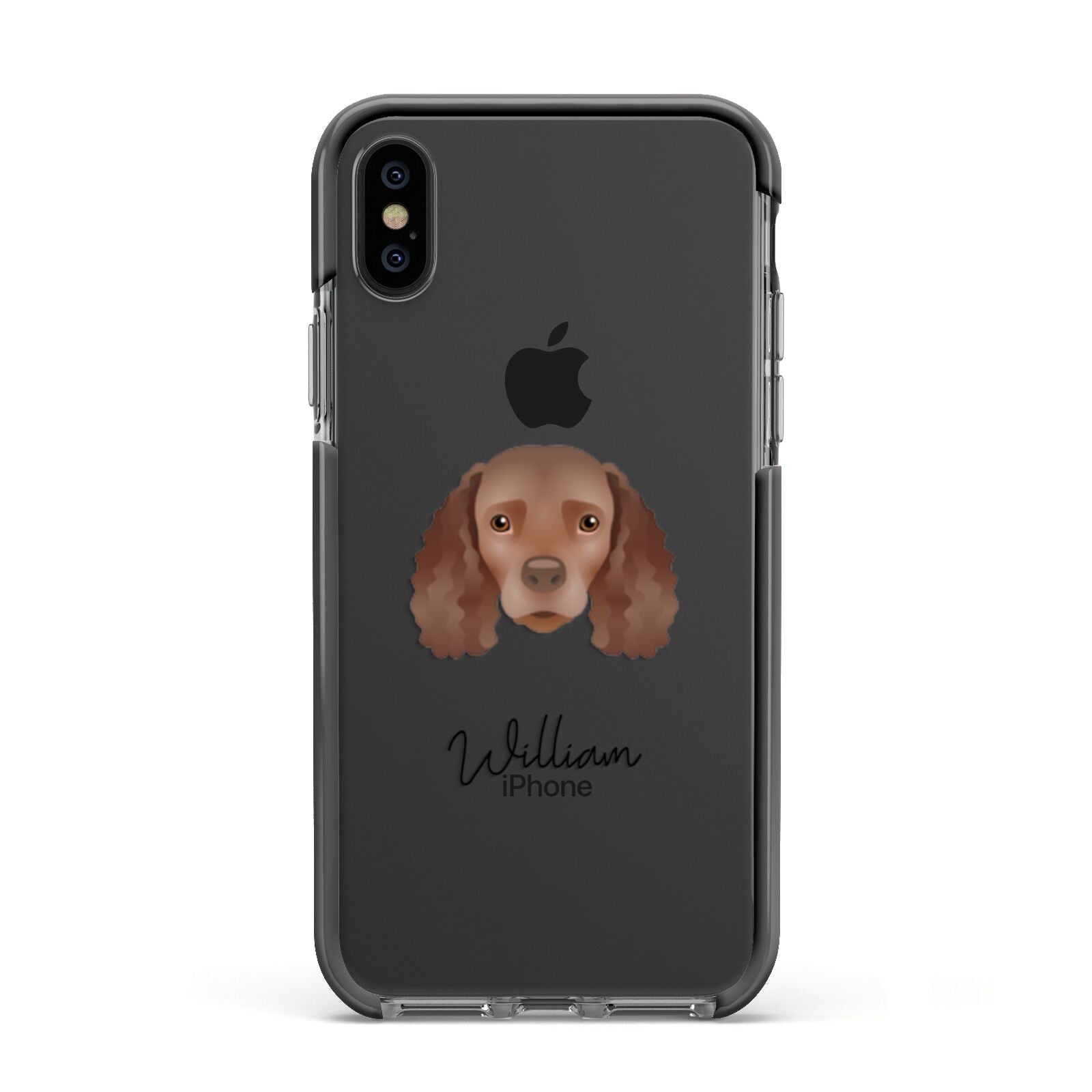 American Water Spaniel Personalised Apple iPhone Xs Impact Case Black Edge on Black Phone