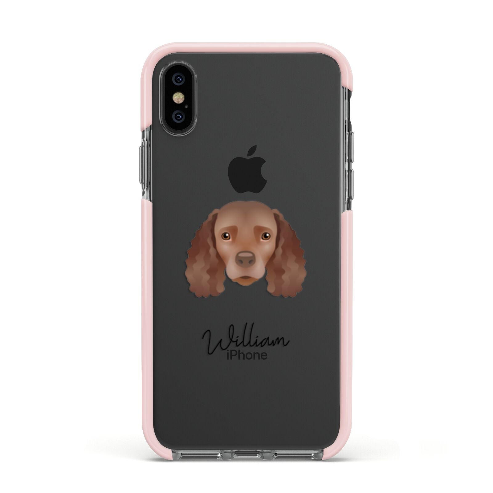 American Water Spaniel Personalised Apple iPhone Xs Impact Case Pink Edge on Black Phone