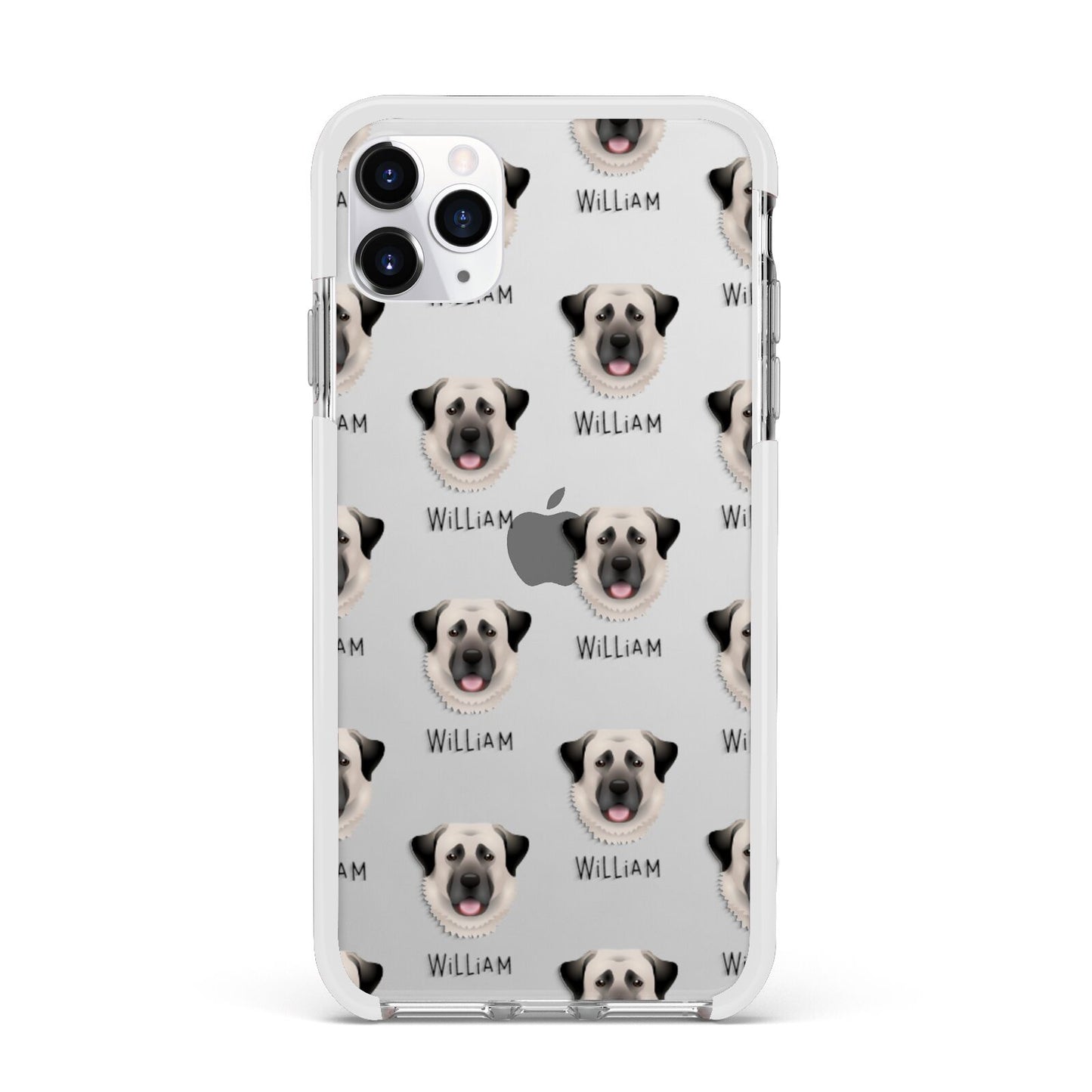 Anatolian Shepherd Dog Icon with Name Apple iPhone 11 Pro Max in Silver with White Impact Case