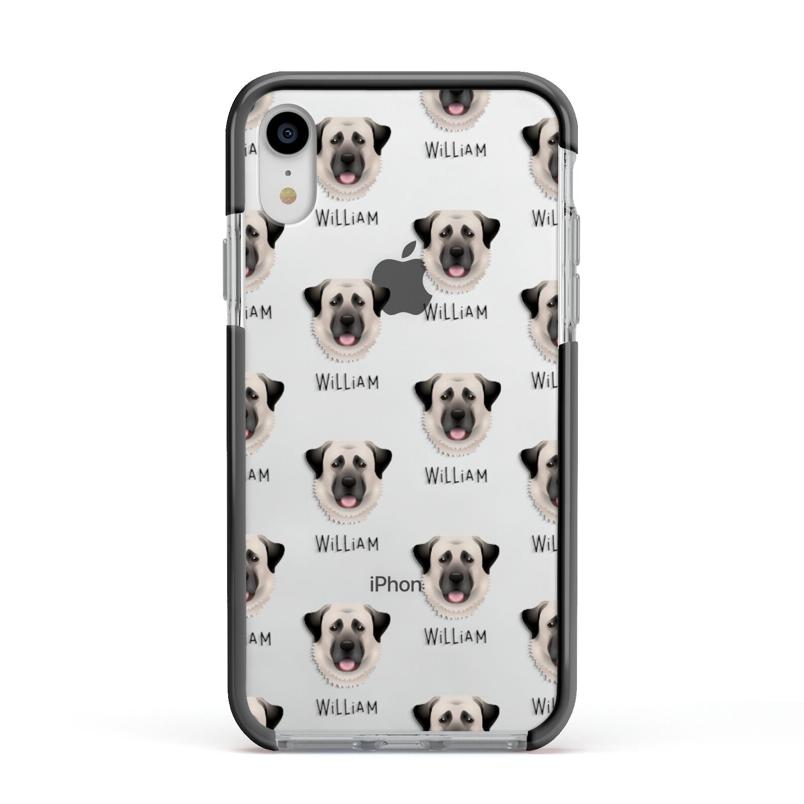 Anatolian Shepherd Dog Icon with Name Apple iPhone XR Impact Case Black Edge on Silver Phone