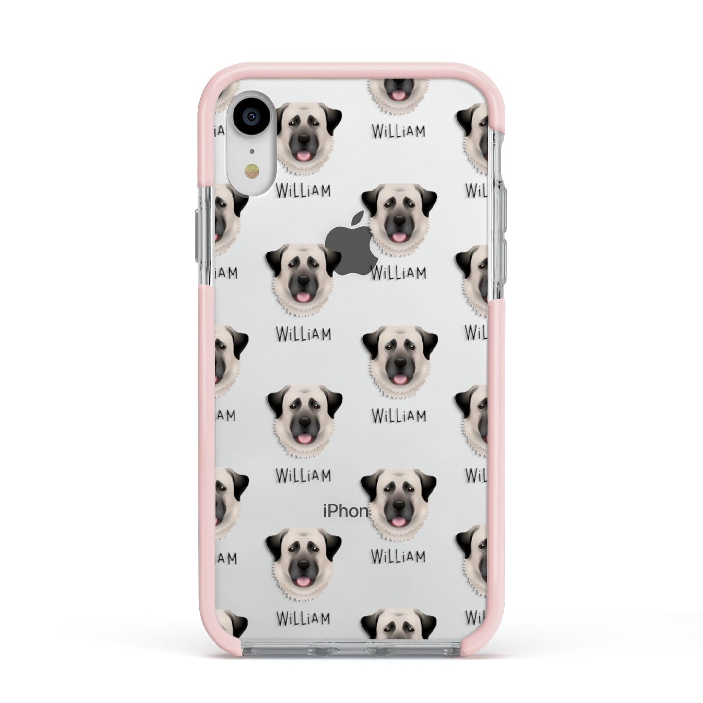 Anatolian Shepherd Dog Icon with Name Apple iPhone XR Impact Case Pink Edge on Silver Phone