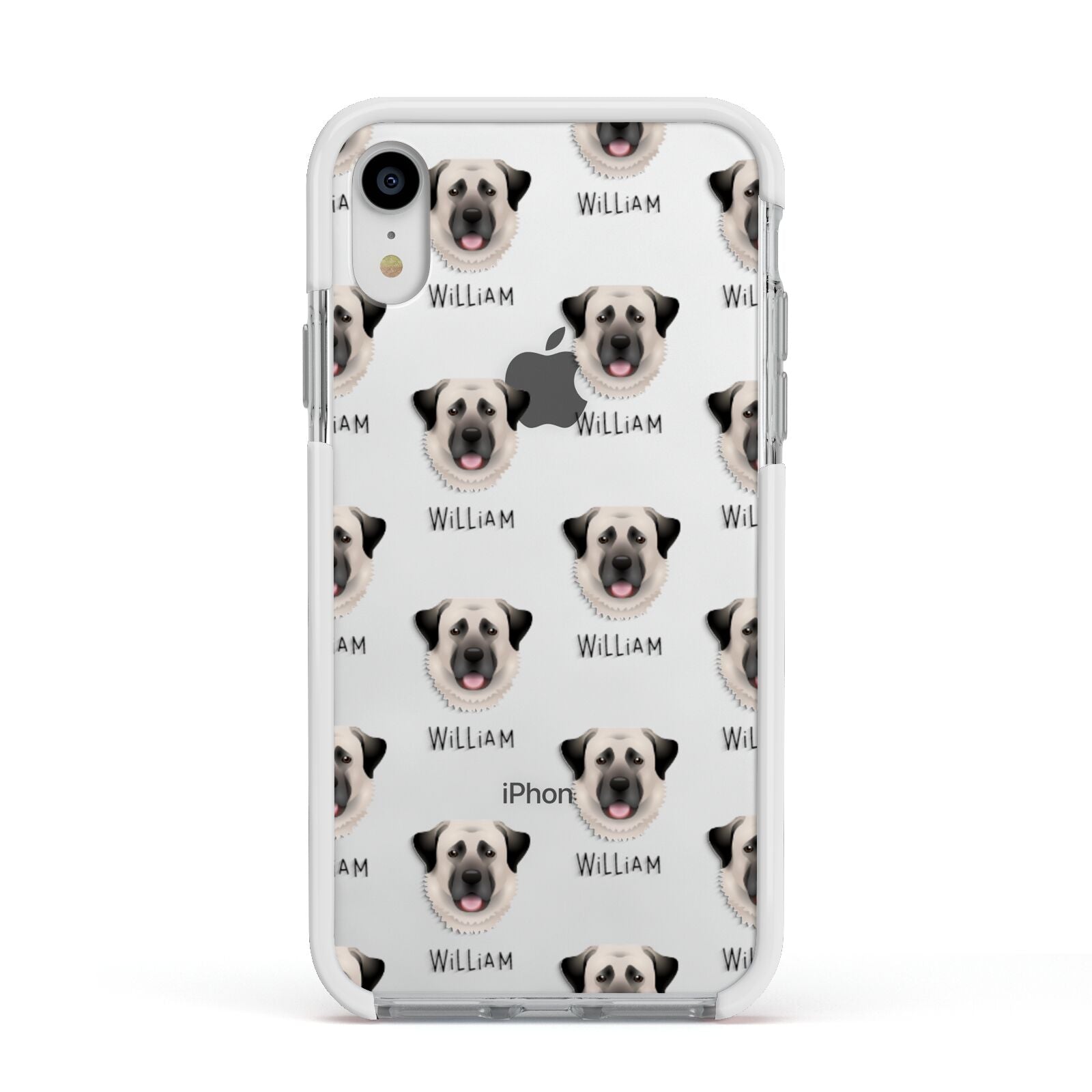 Anatolian Shepherd Dog Icon with Name Apple iPhone XR Impact Case White Edge on Silver Phone