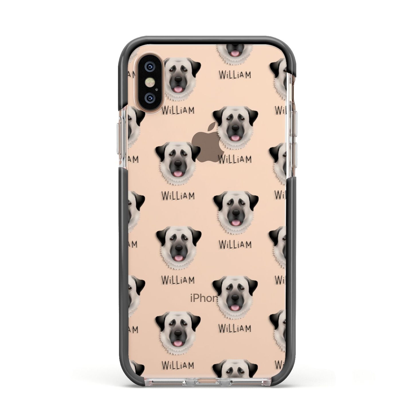 Anatolian Shepherd Dog Icon with Name Apple iPhone Xs Impact Case Black Edge on Gold Phone