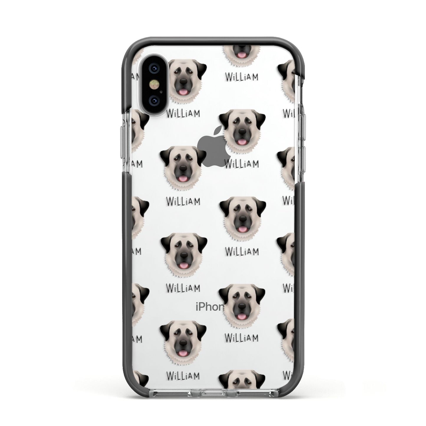 Anatolian Shepherd Dog Icon with Name Apple iPhone Xs Impact Case Black Edge on Silver Phone