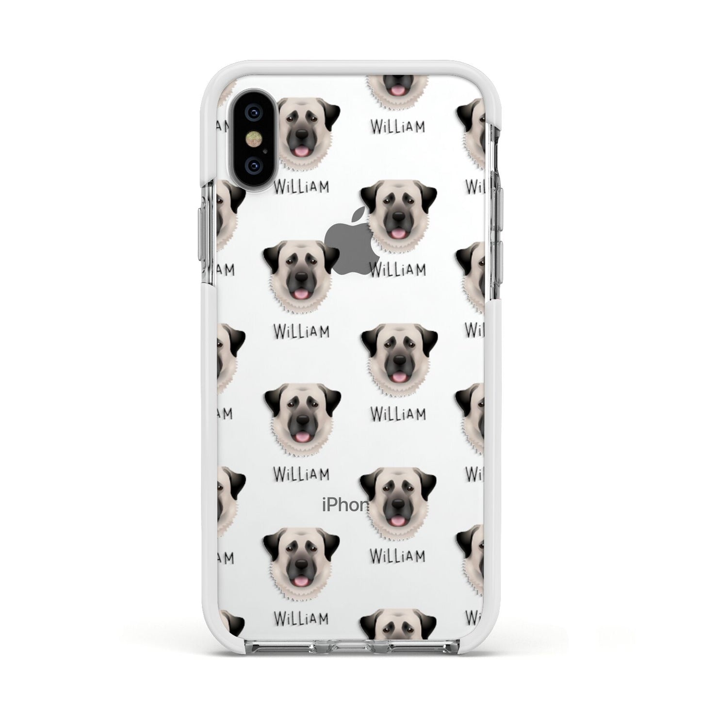 Anatolian Shepherd Dog Icon with Name Apple iPhone Xs Impact Case White Edge on Silver Phone