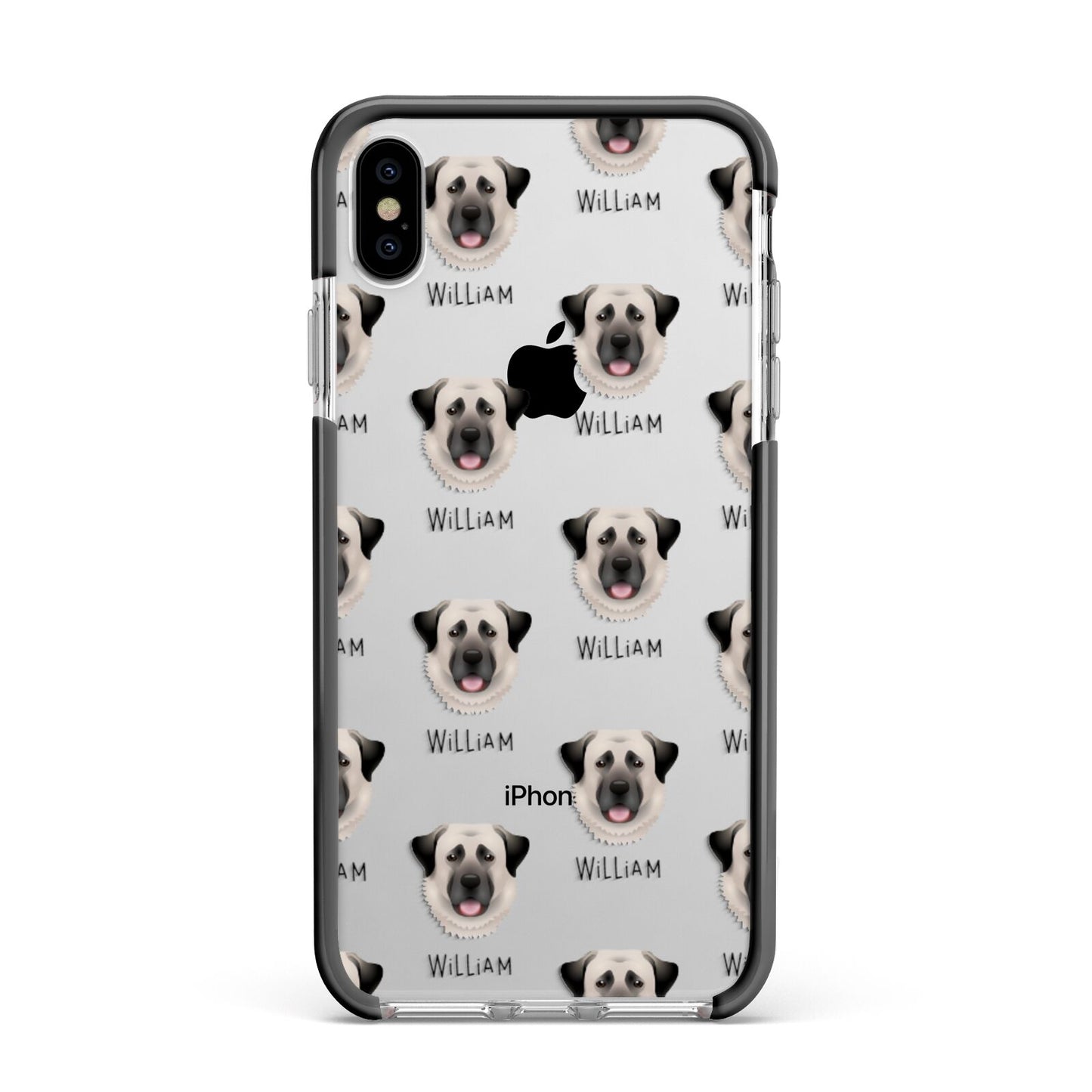 Anatolian Shepherd Dog Icon with Name Apple iPhone Xs Max Impact Case Black Edge on Silver Phone