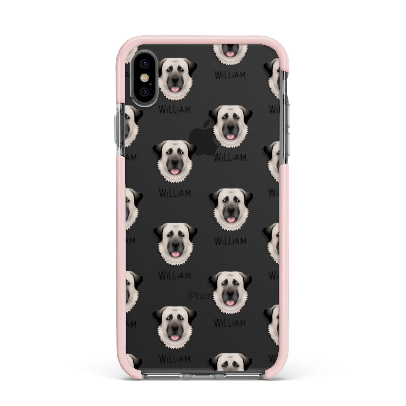 Anatolian Shepherd Dog Icon with Name Apple iPhone Xs Max Impact Case Pink Edge on Black Phone