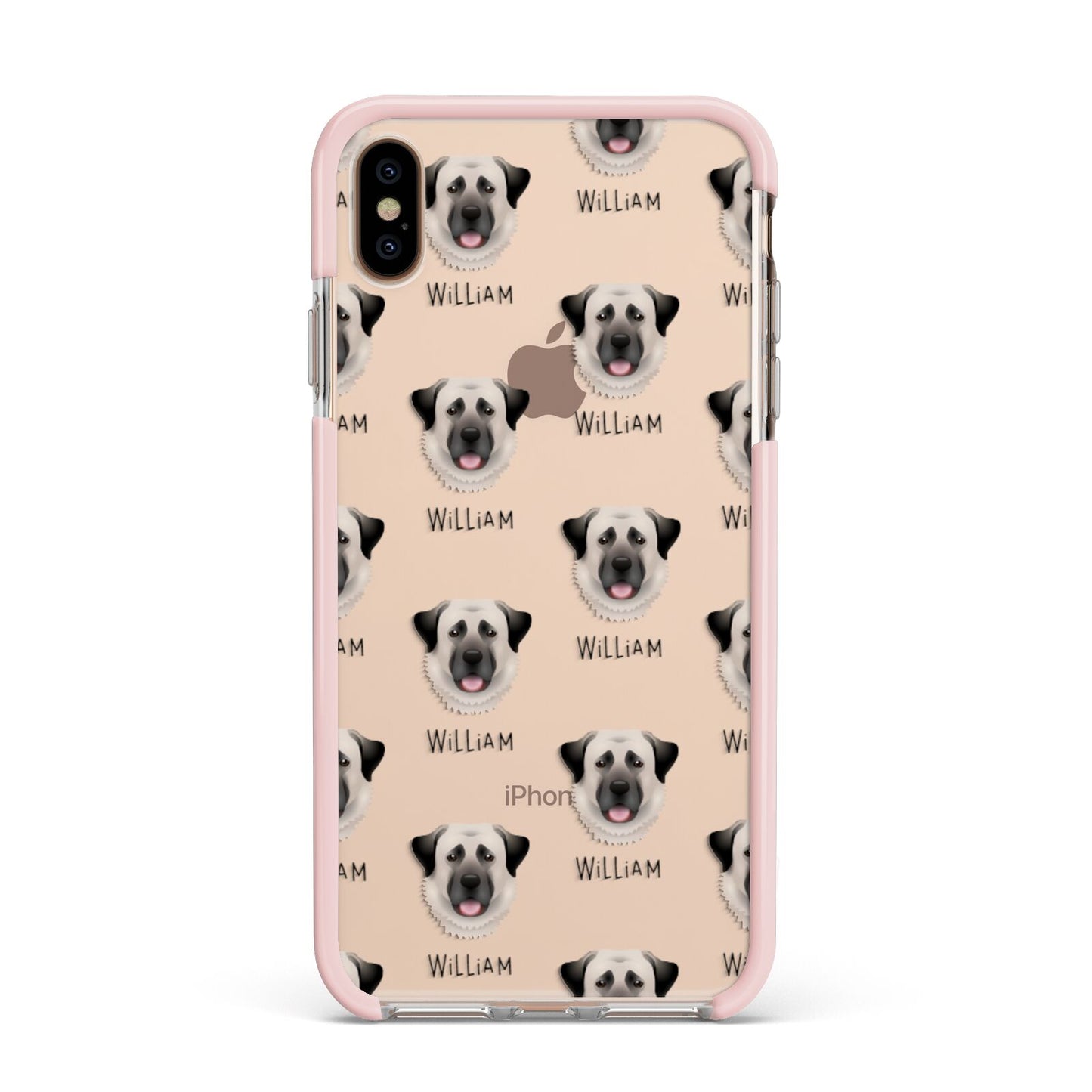 Anatolian Shepherd Dog Icon with Name Apple iPhone Xs Max Impact Case Pink Edge on Gold Phone